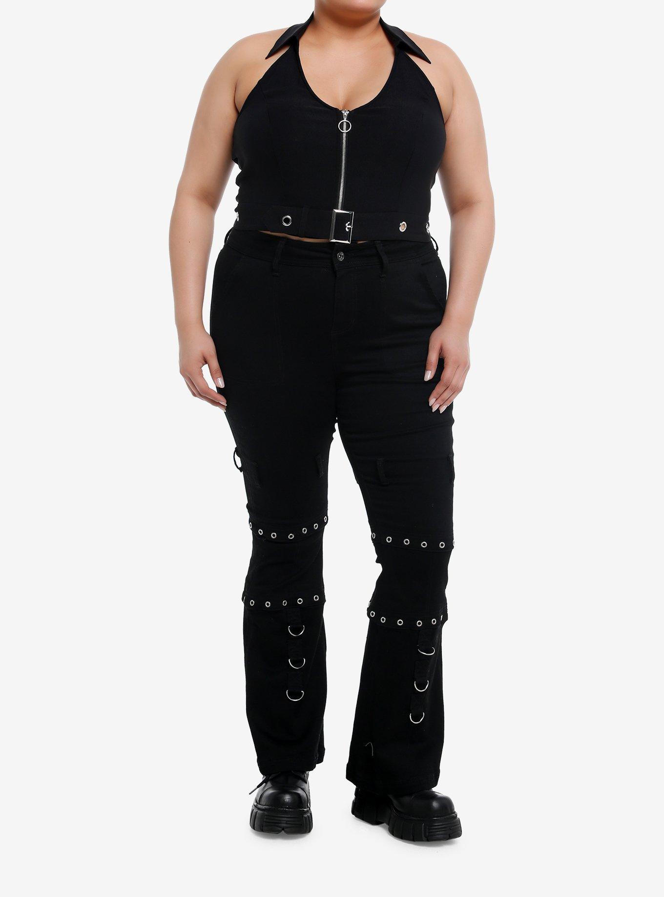 Social Collision Collar Belt Halter Girls Crop Tank Top Plus Size, BLACK, alternate