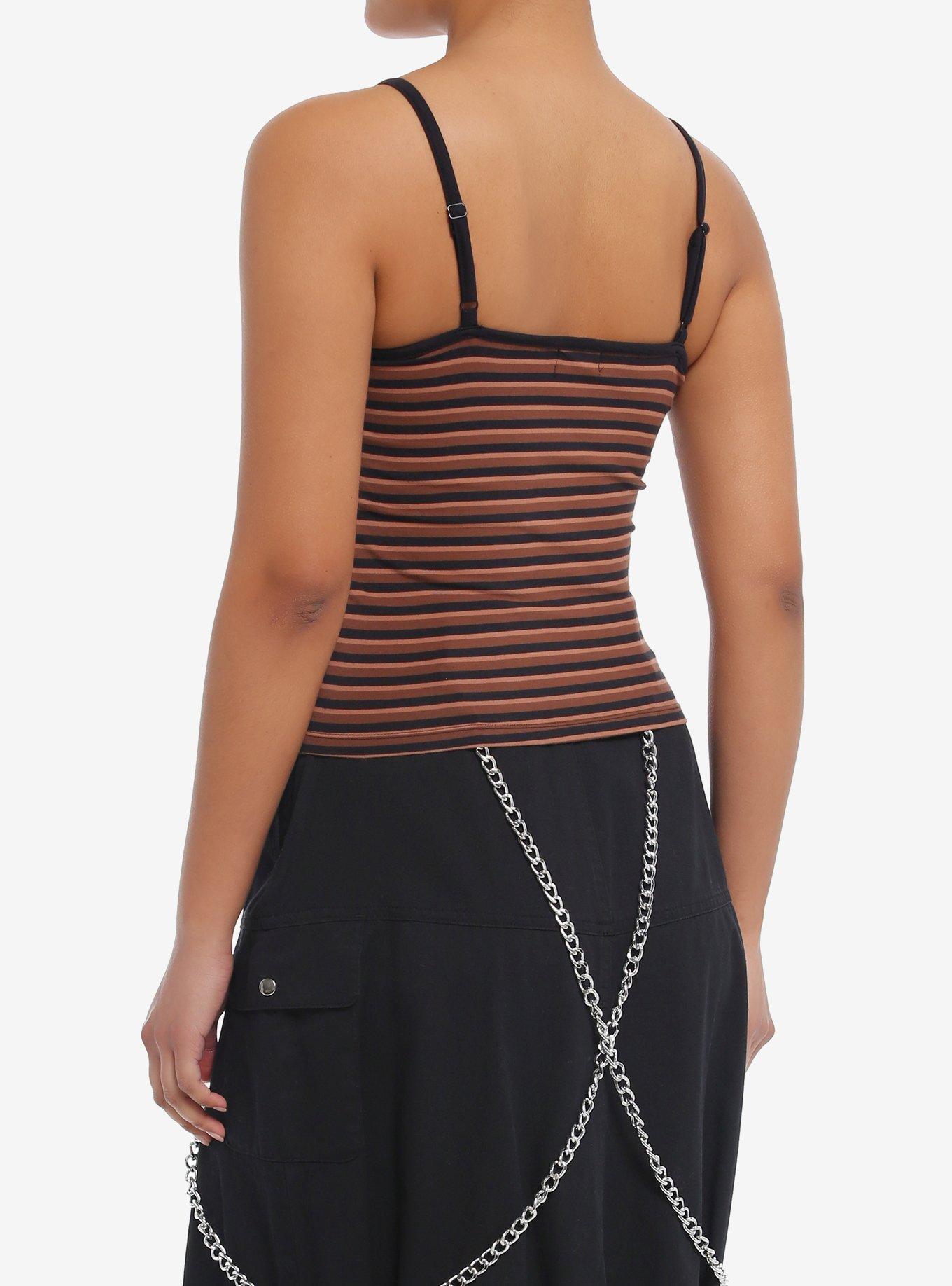 Social Collision&reg; Skull Charm Striped Girls Cami, BLACK, alternate