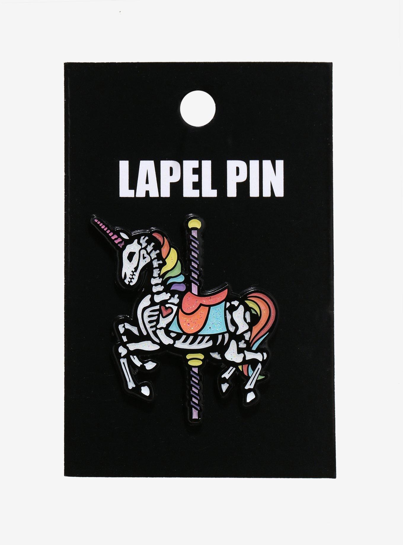 Skeleton Unicorn Carousel Enamel Pin, , hi-res