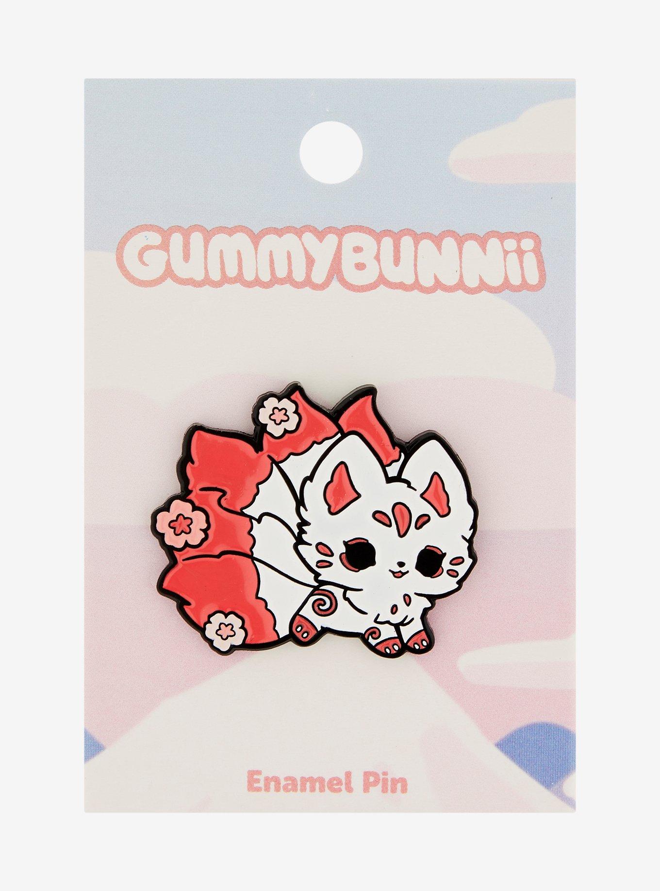 Red & White Kitsune Enamel Pin By Gummybunnii, , alternate