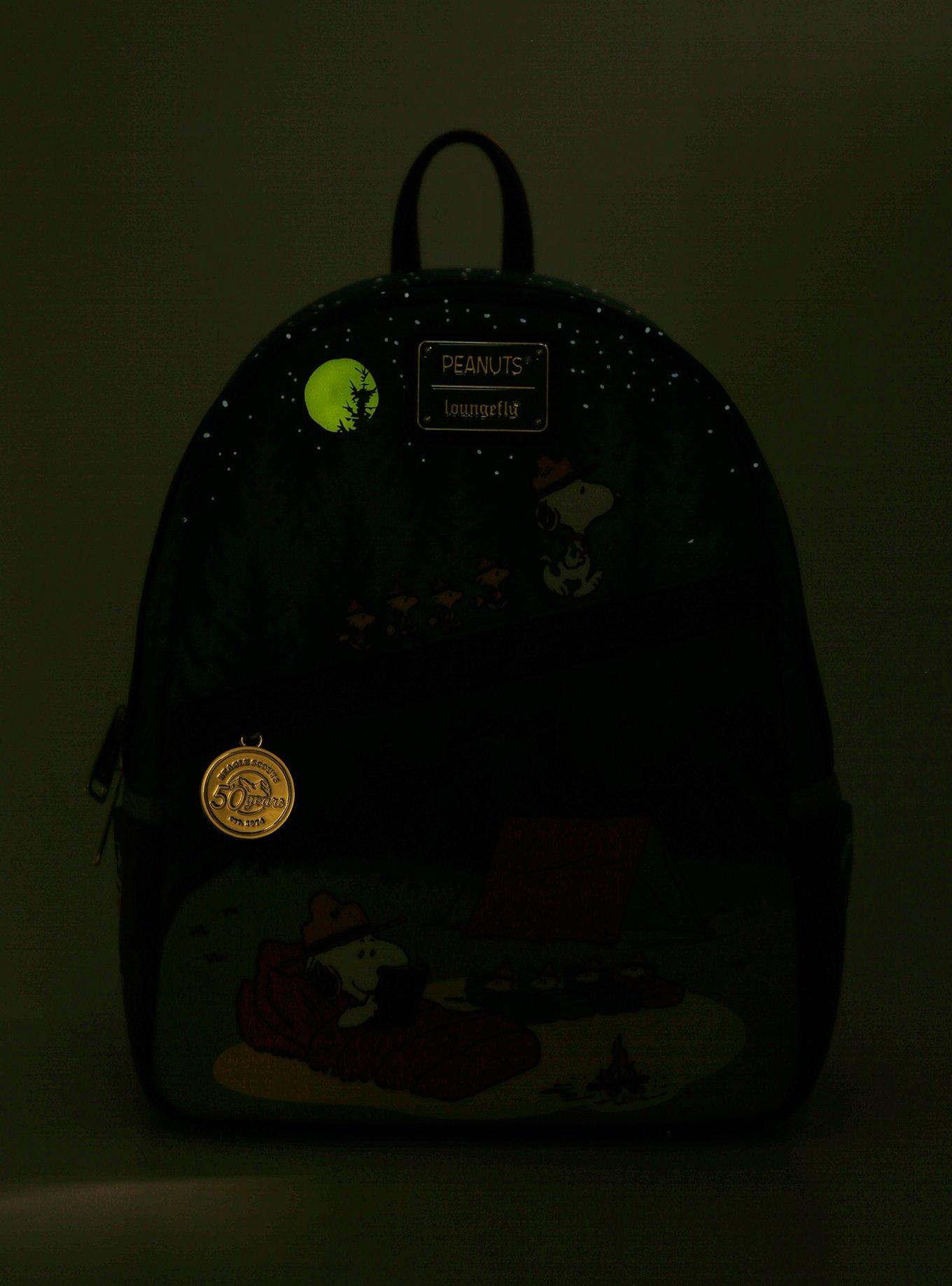 Loungefly Peanuts Snoopy and Woodstock Camping Glow-in-the-Dark Mini Backpack