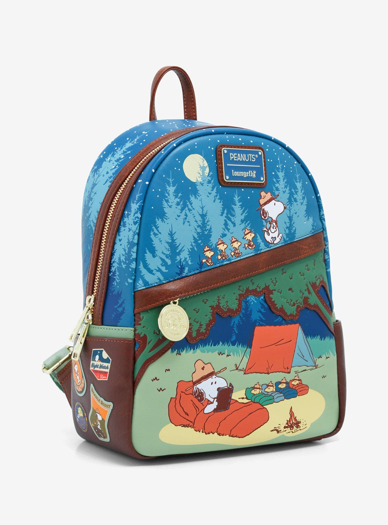 Loungefly Peanuts Snoopy and Woodstock Camping Glow-in-the-Dark Mini Backpack