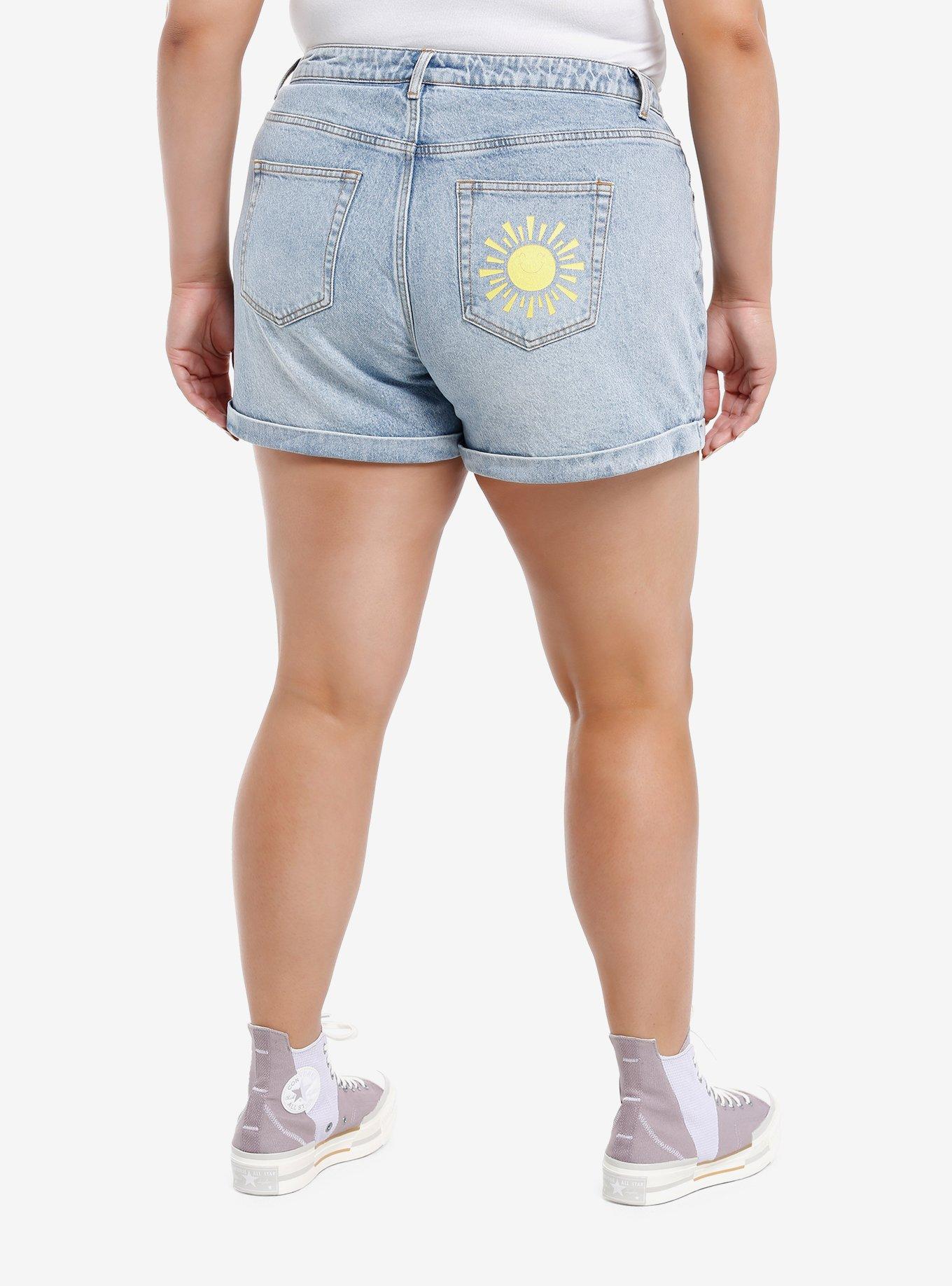 Care Bears Glitter Print Denim Mom Shorts Plus Size, LIGHT WASH, alternate