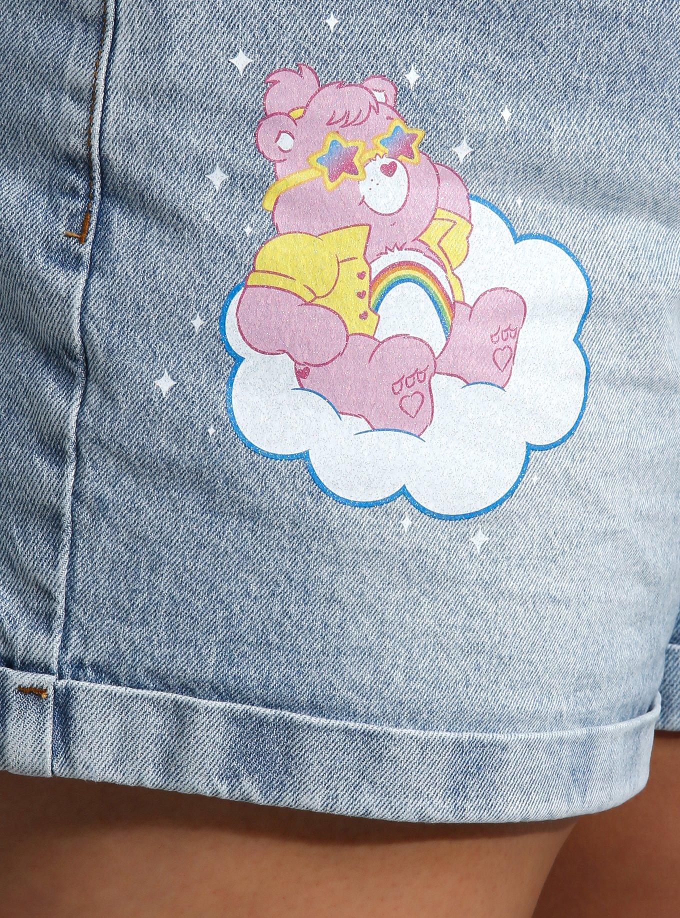 Care Bears Glitter Print Denim Mom Shorts Plus Size, LIGHT WASH, alternate