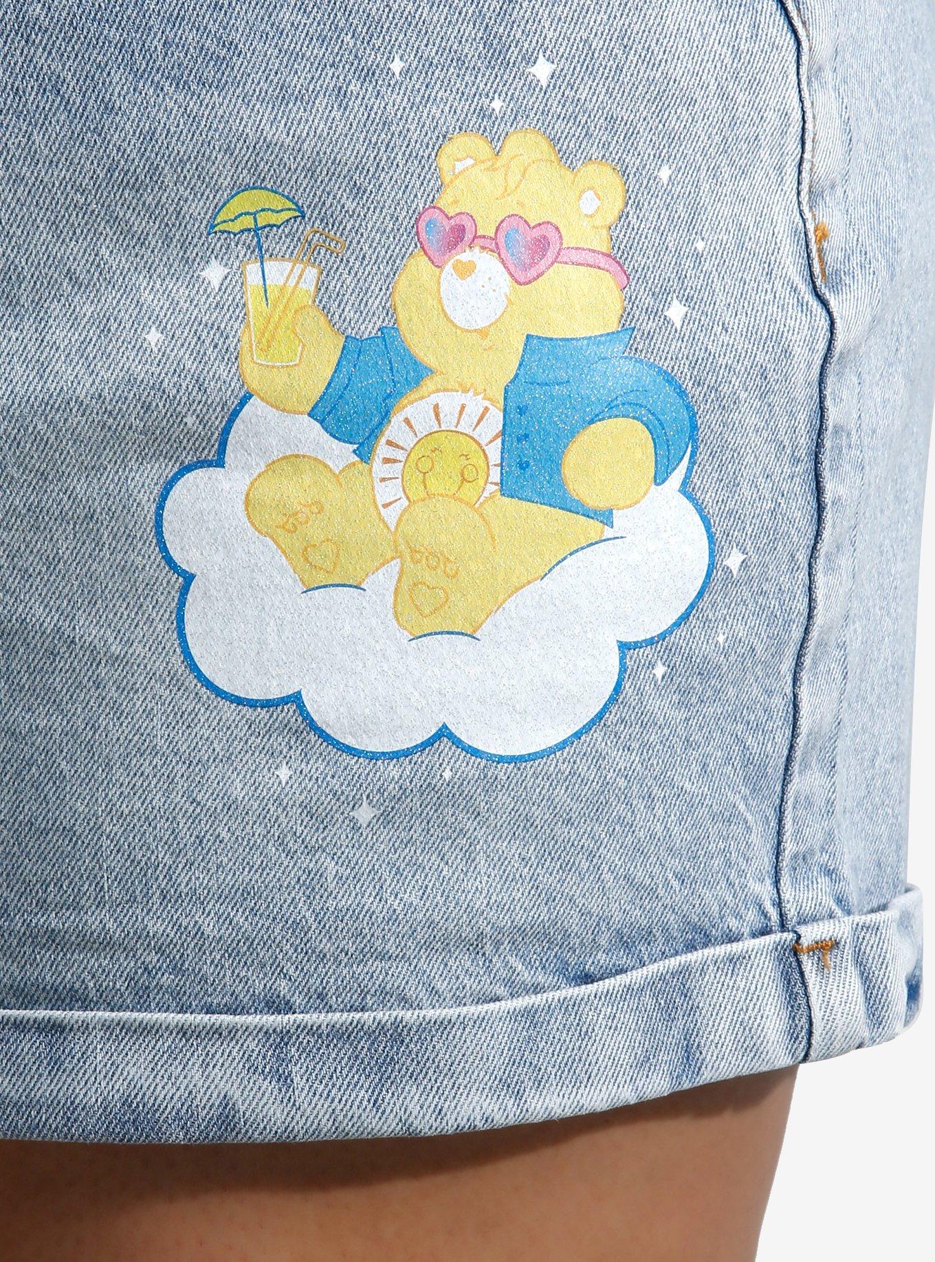 Care Bears Glitter Print Denim Mom Shorts Plus Size, LIGHT WASH, alternate
