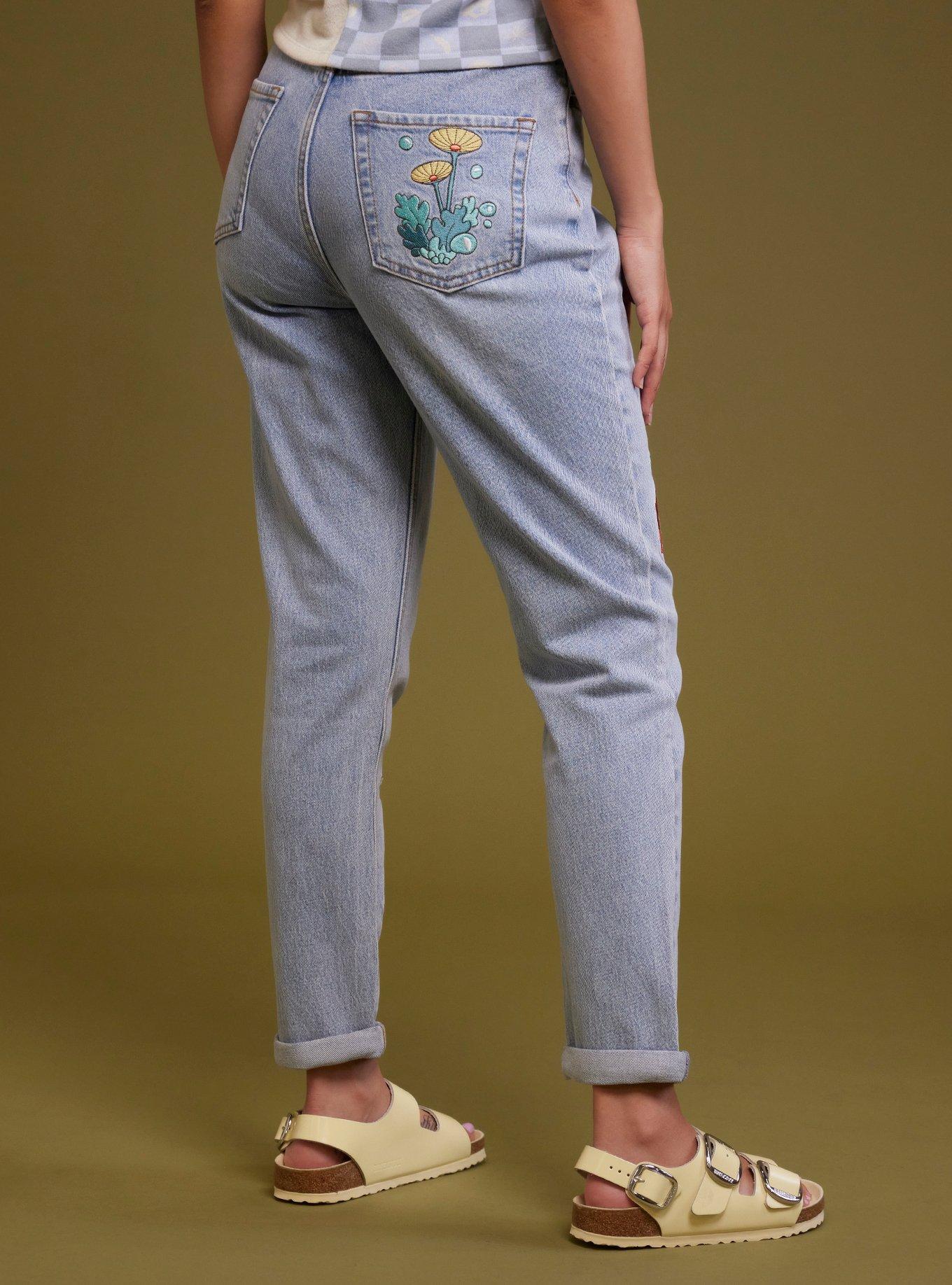 Her Universe Studio Ghibli® Ponyo Embroidery Mom Jeans, MEDIUM BLUE WASH, alternate