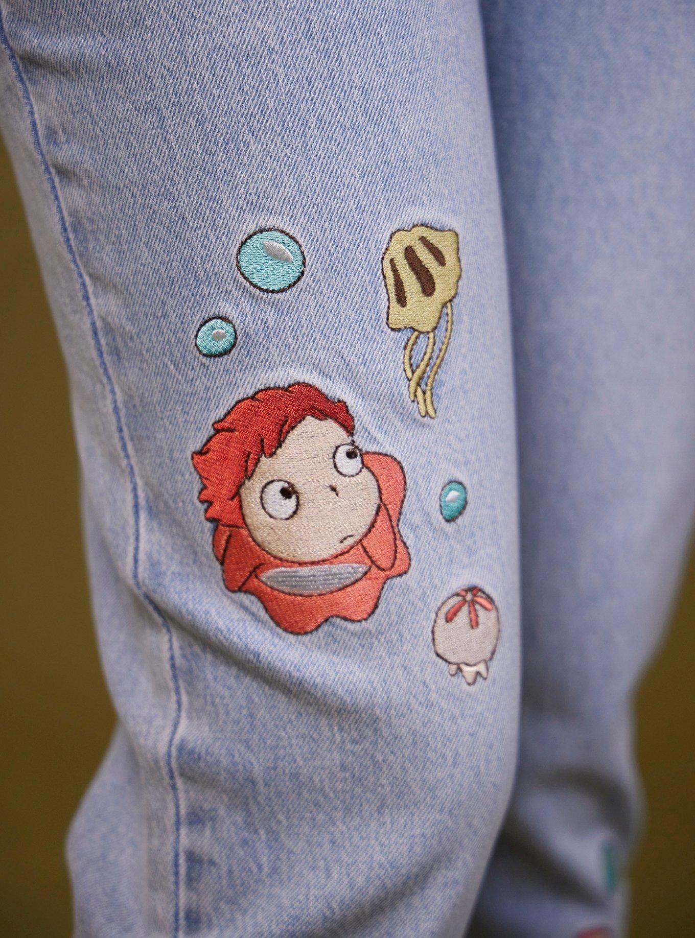Her Universe Studio Ghibli® Ponyo Embroidery Mom Jeans, MEDIUM BLUE WASH, alternate
