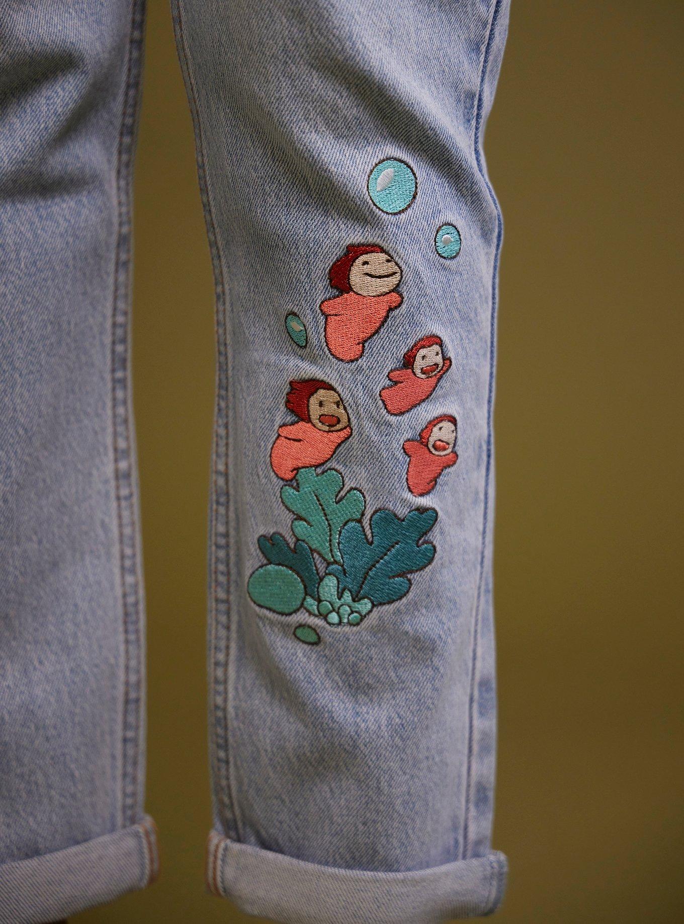 Her Universe Studio Ghibli® Ponyo Embroidery Mom Jeans, MEDIUM BLUE WASH, alternate