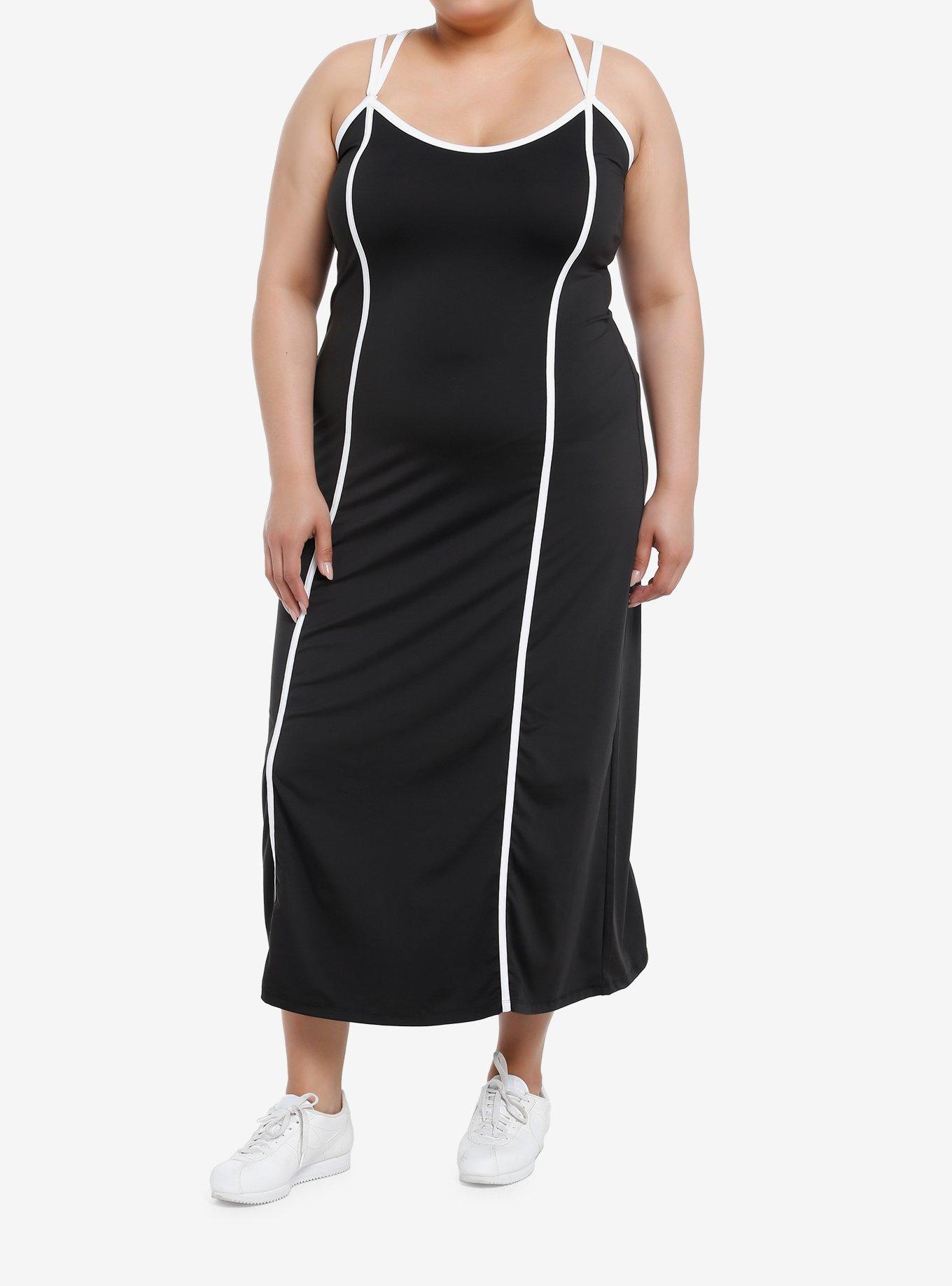 Sweet Society Black & White Stripe Slim Fit Maxi Dress Plus Size, , hi-res