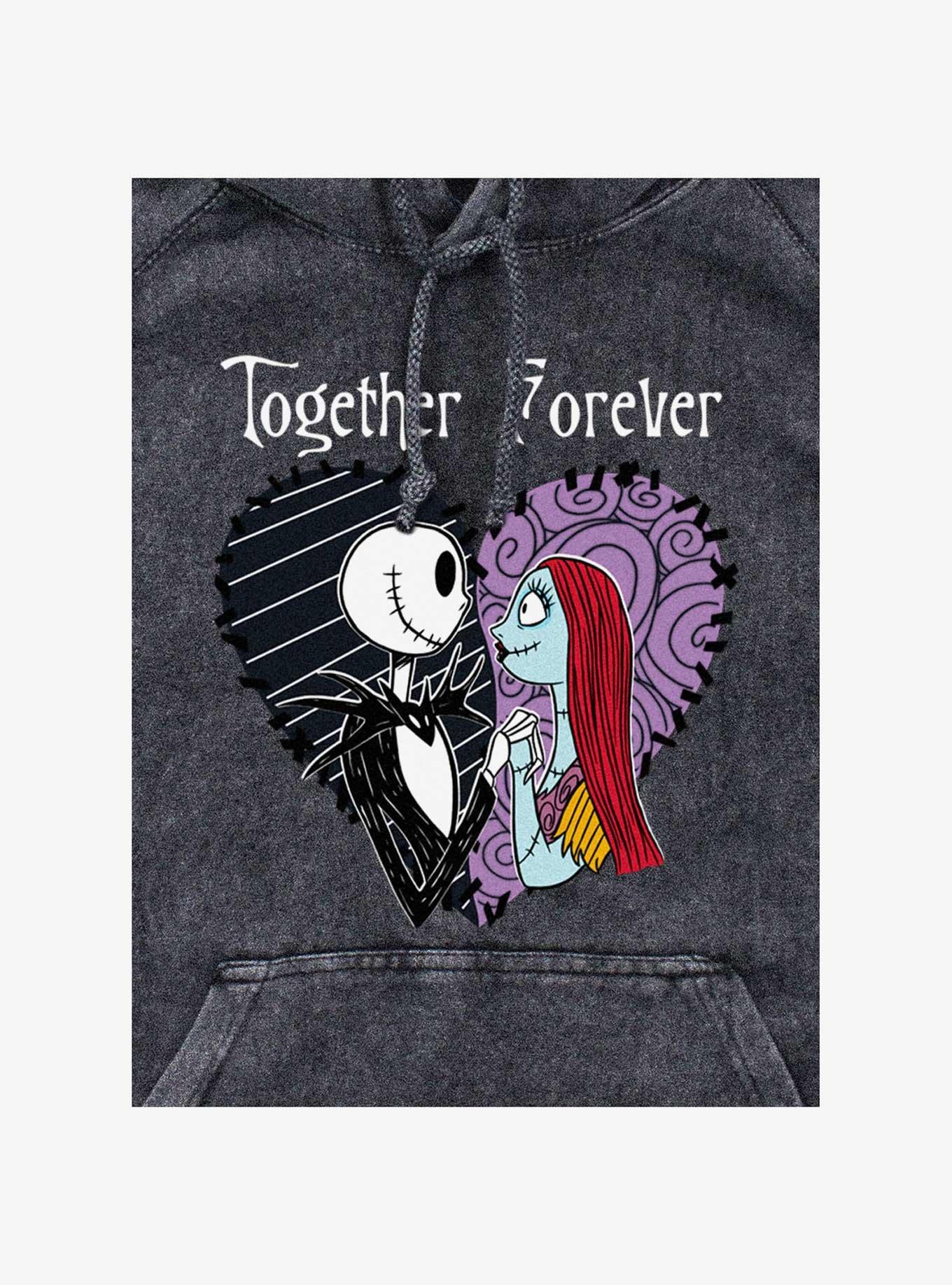 Disney Nightmare Before Christmas Together Forever Mineral Wash Hoodie, BLACK, alternate