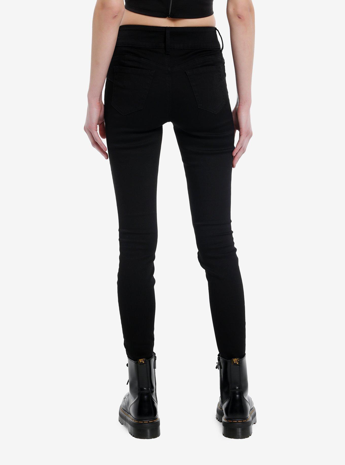 Black Destructed Fishnet Super Skinny Jeans, , hi-res