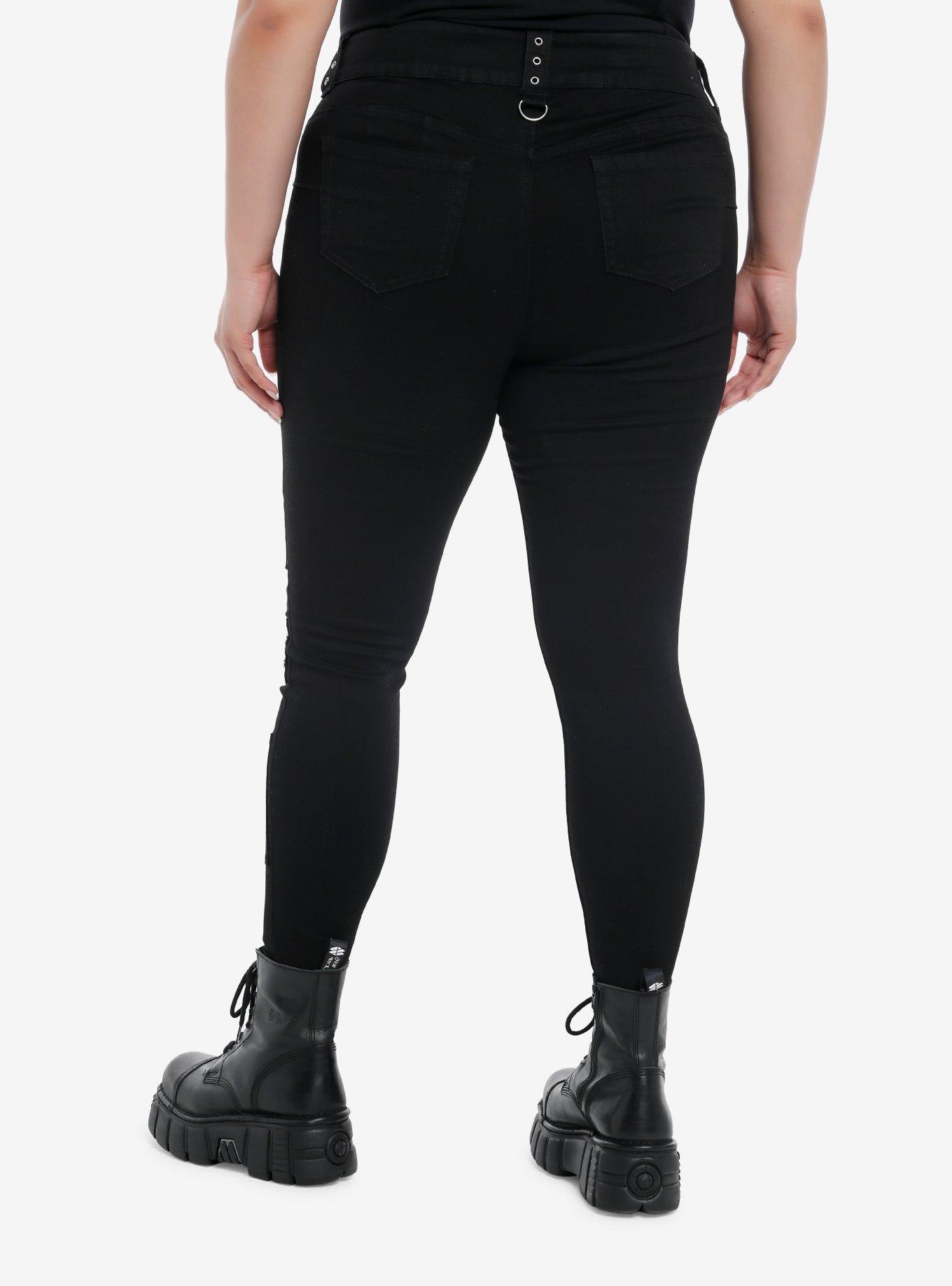 Cosmic Aura Witchy Patches Super Skinny Jeans Plus Size, BLACK, alternate