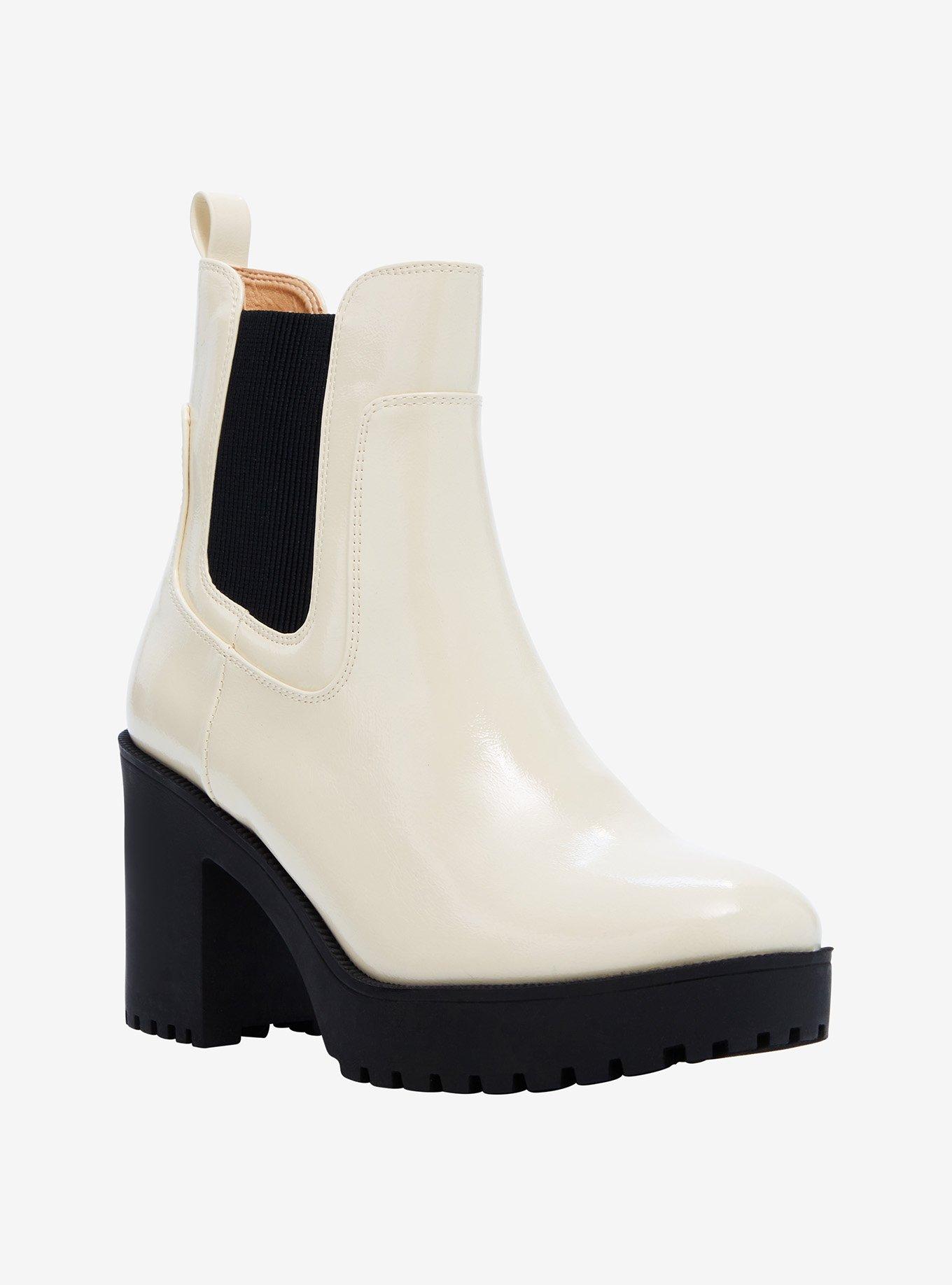 Chinese Laundry Cream & Black Heel Boots, , hi-res