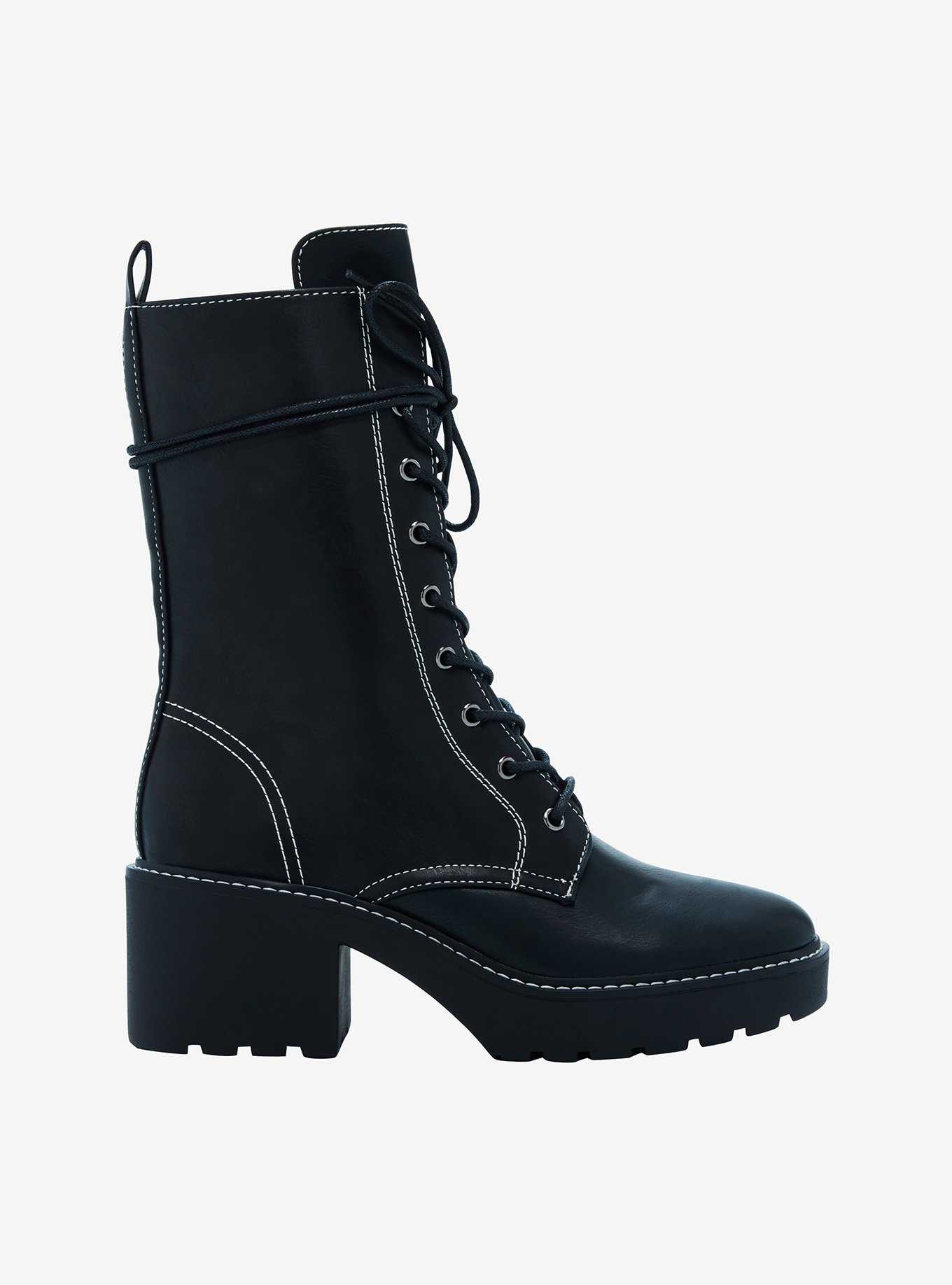 Chinese Laundry Black & White Contrast Stitch Combat Boots, , hi-res