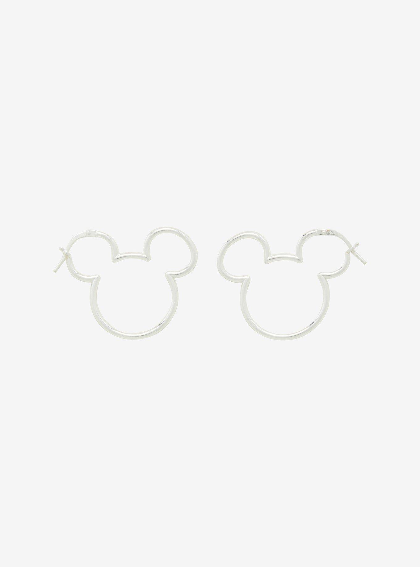 Jacmel Jewelry Disney Mickey Mouse Silver Silhouette Hoop Earrings, , alternate