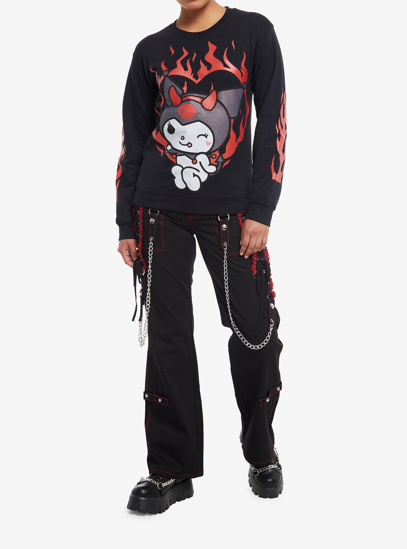 Kuromi Devil Glitter Flame Girls Sweatshirt, MULTI, alternate