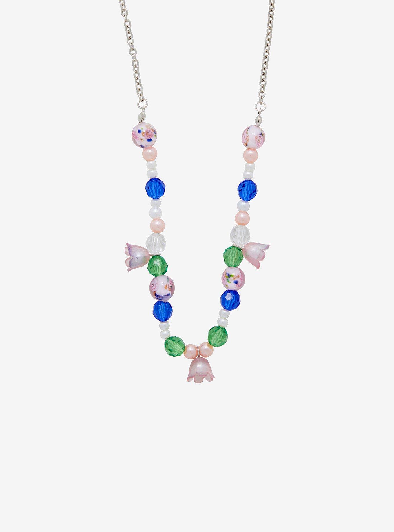 Thorn & Fable Pink Flower Bead Chain Necklace, , alternate