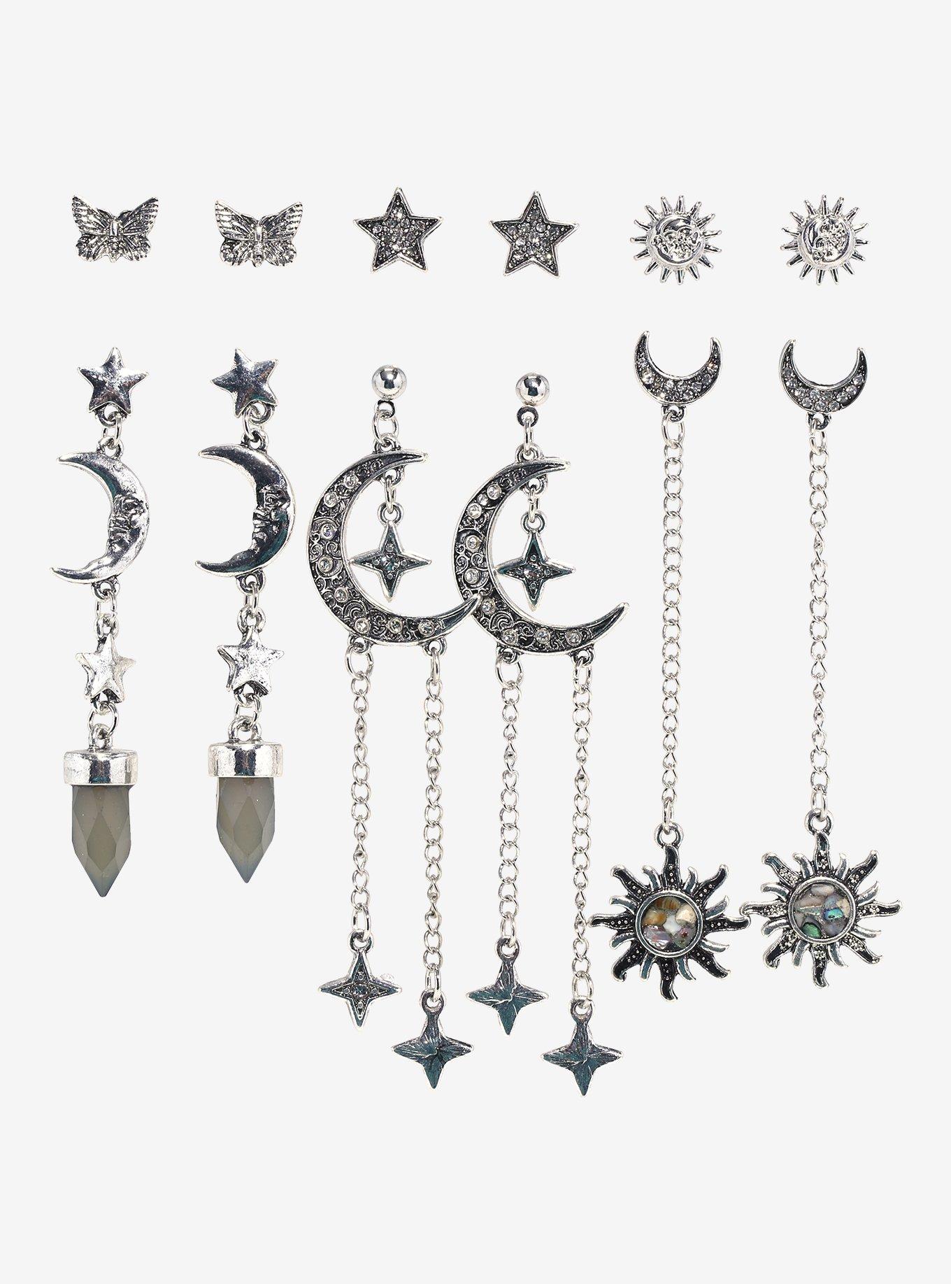 Cosmic Aura Rhinestone Celestial Earring Set, , alternate