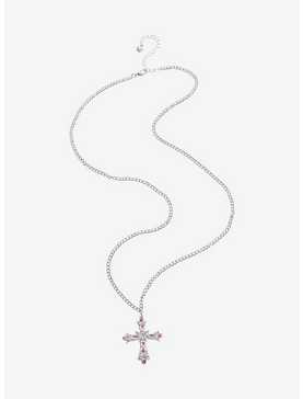 Sweet Society Pink Gem Cross Necklace, , hi-res