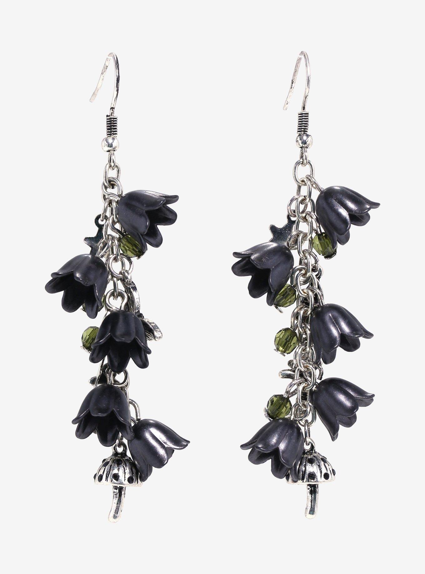 Thorn & Fable Black Flower Mushroom Drop Earrings, , alternate