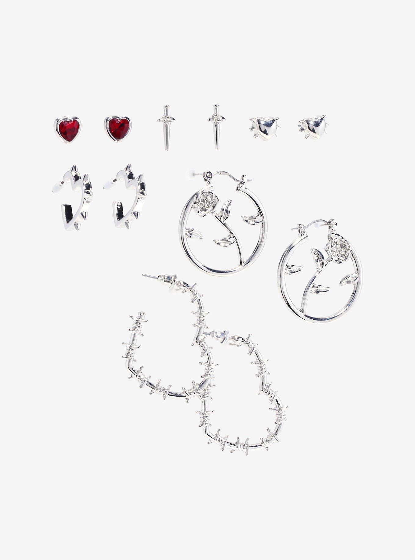 Social Collision® Barbed Wire Heart Rose Earring Set, , hi-res