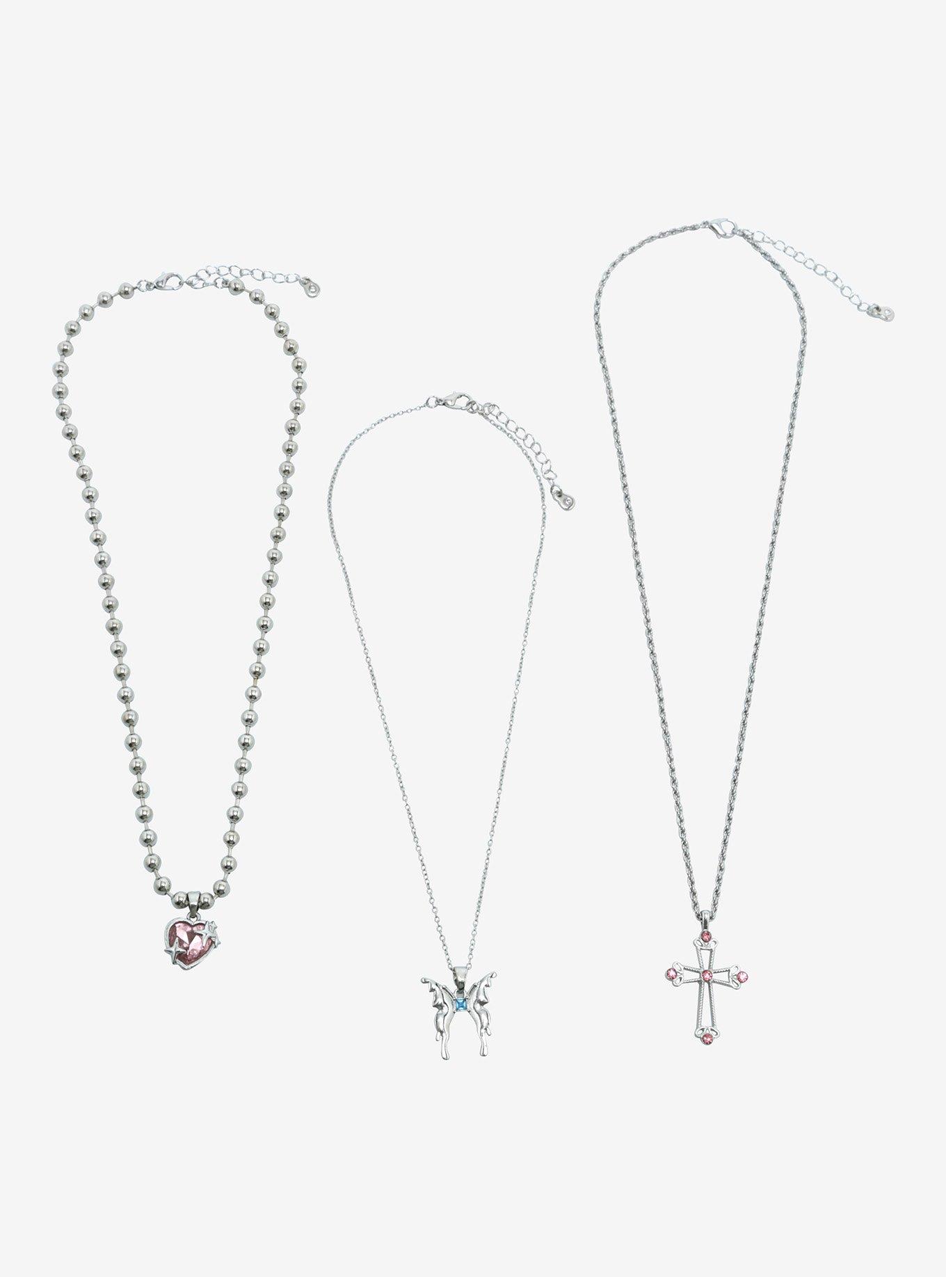 Sweet Society Bling Heart Butterfly Necklace Set, , hi-res