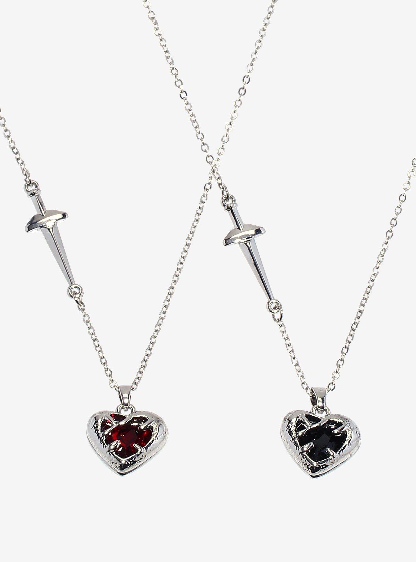 Social Collision® Heart Gem Sword Best Friend Necklace Set