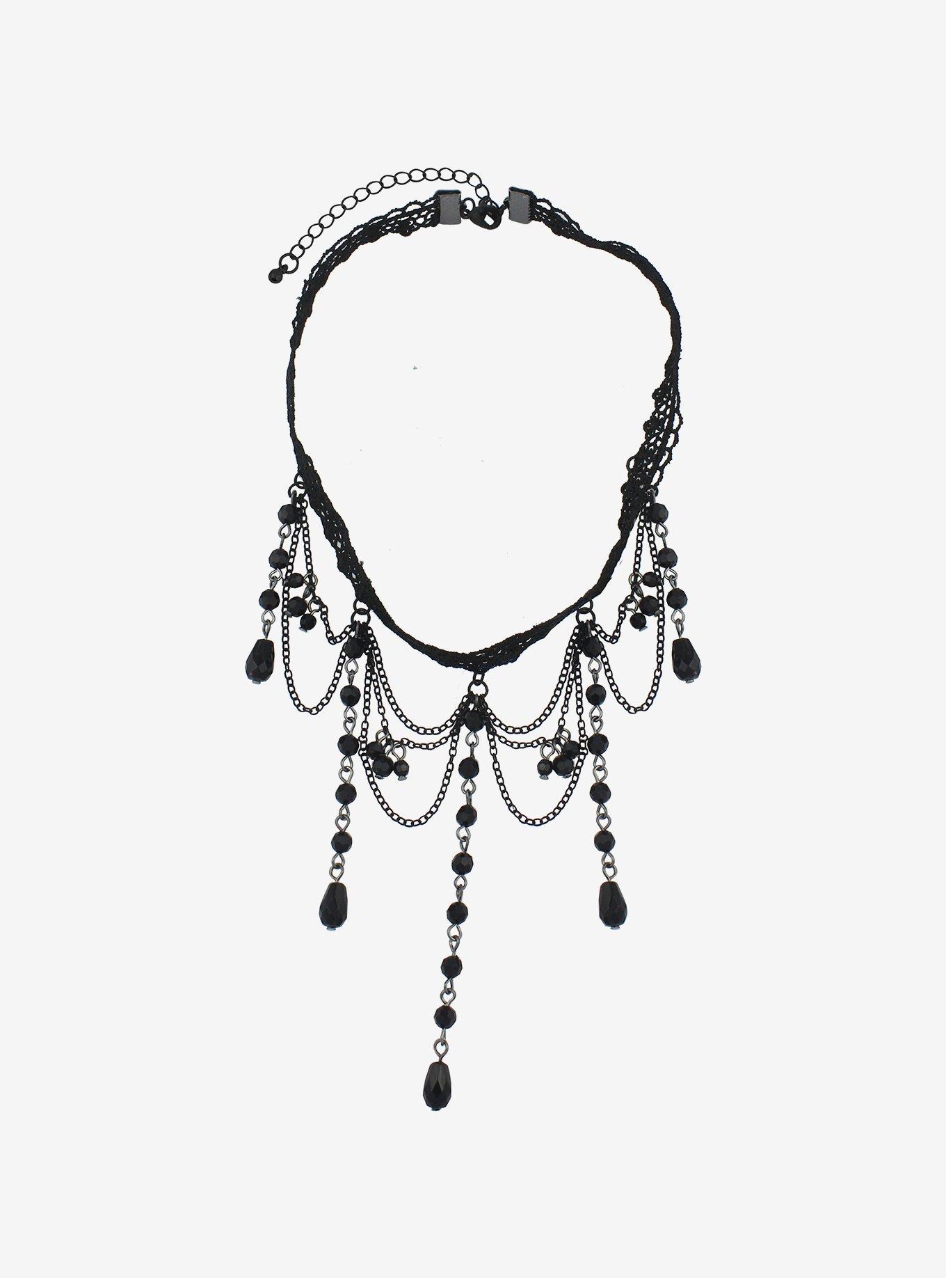 Cosmic Aura Black Lace Beaded Choker, , alternate