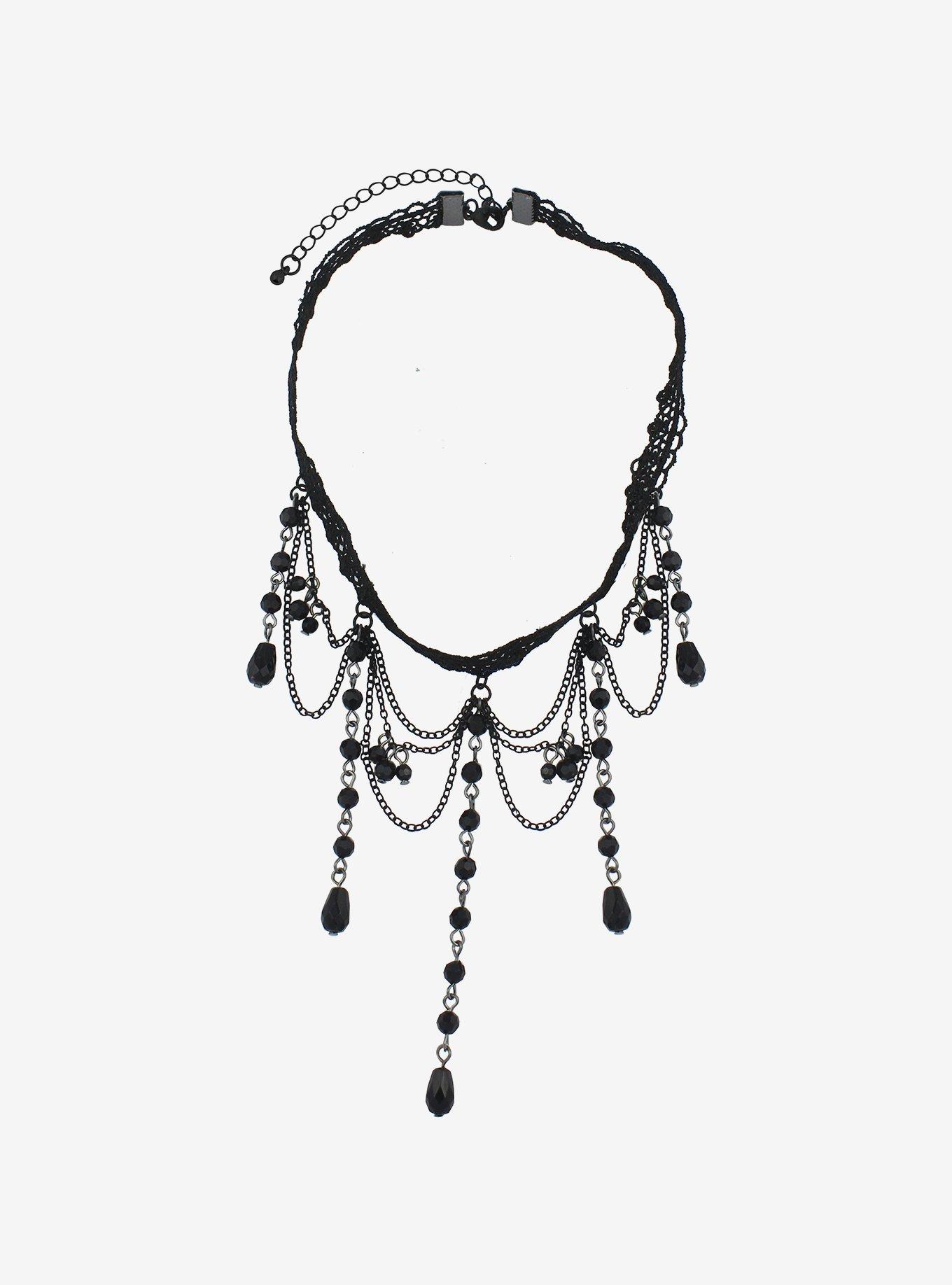 Cosmic Aura Black Lace Beaded Choker, , hi-res