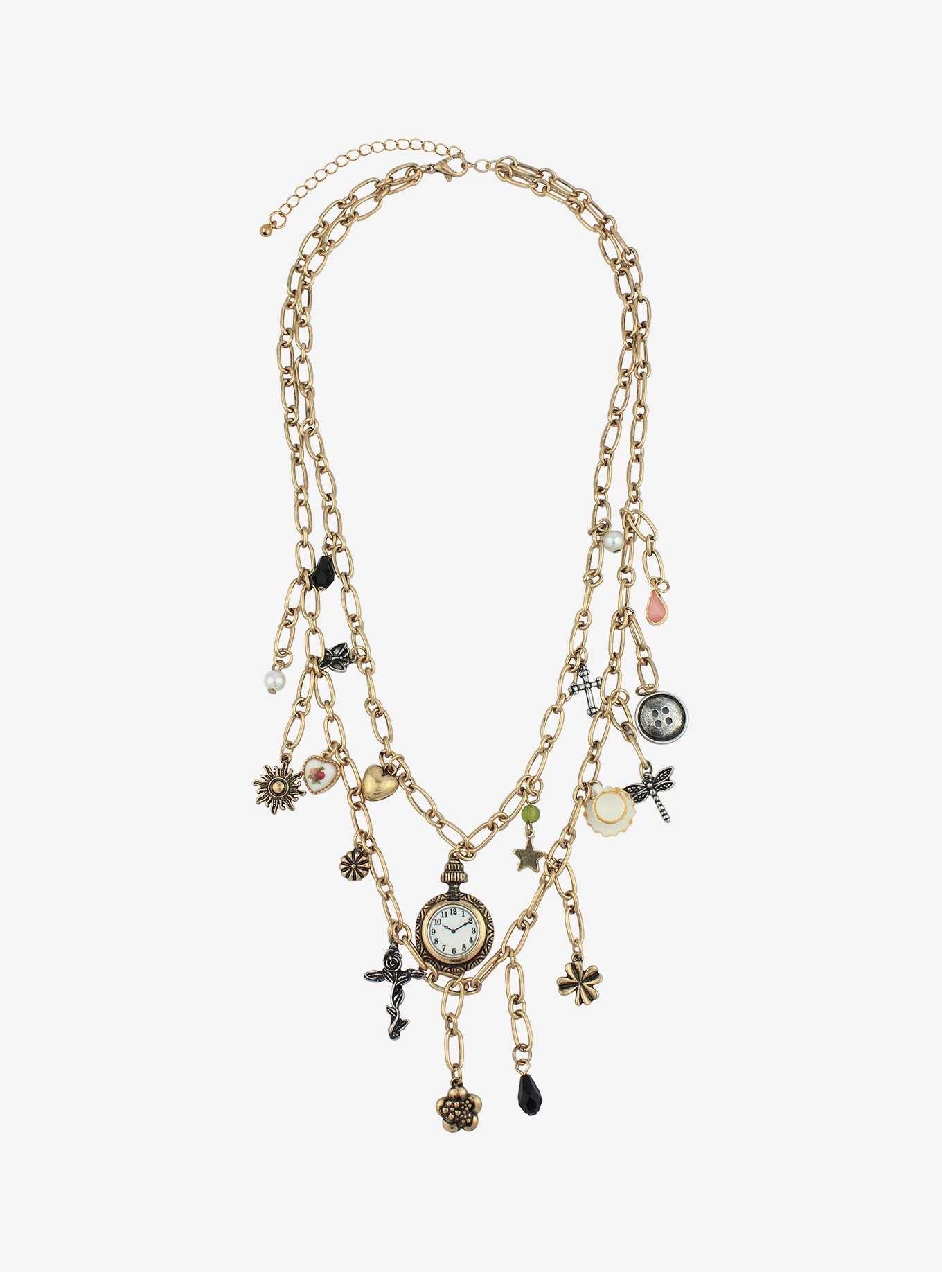 Thorn & Fable Mismatch Charm Layered Chain Necklace, , hi-res