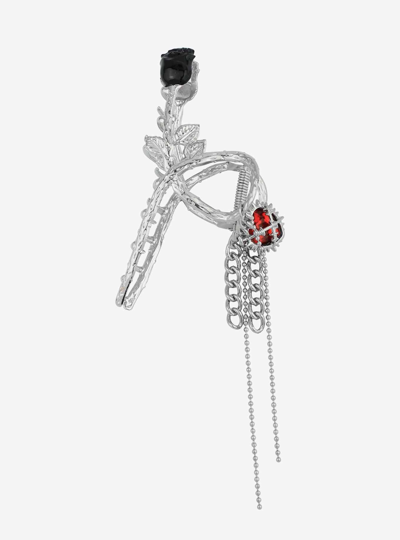 Social Collision® Black Rose & Spiked Heart Claw Hair Clip, , hi-res