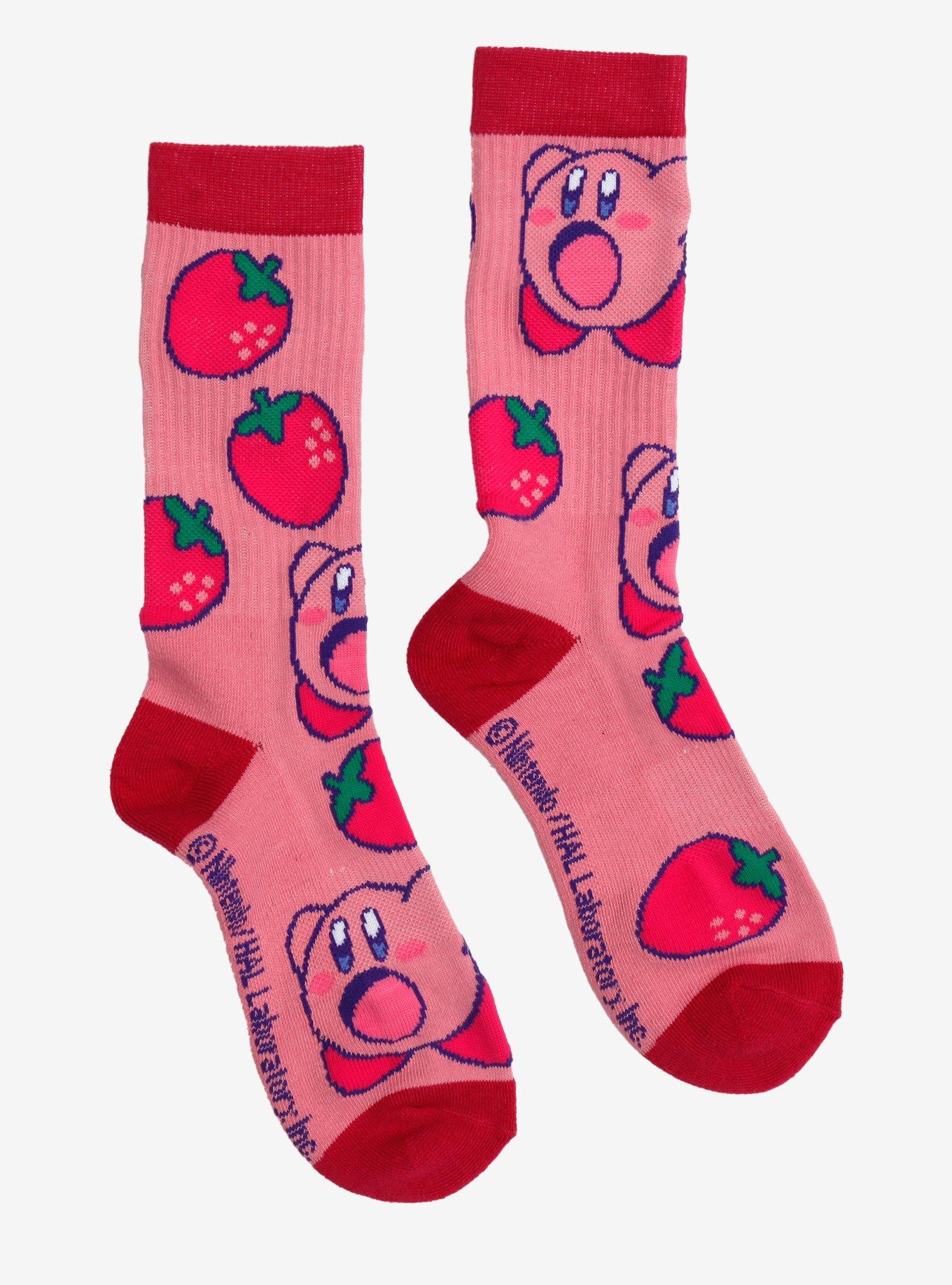 Nintendo Kirby Strawberries Allover Print Crew Socks - BoxLunch Exclusive, , hi-res