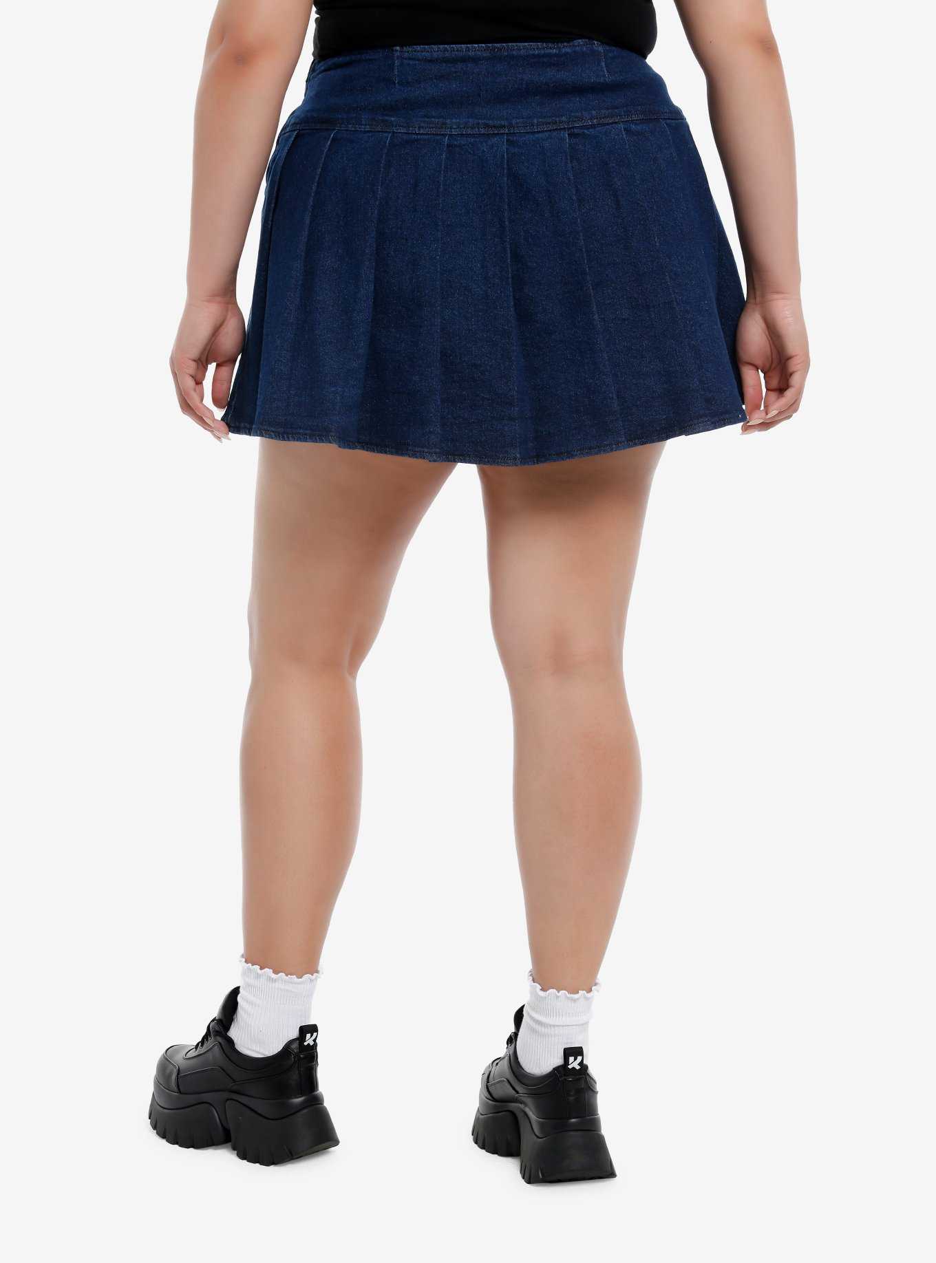 Social Collision® Dark Denim Pleated Skirt Plus Size, , hi-res