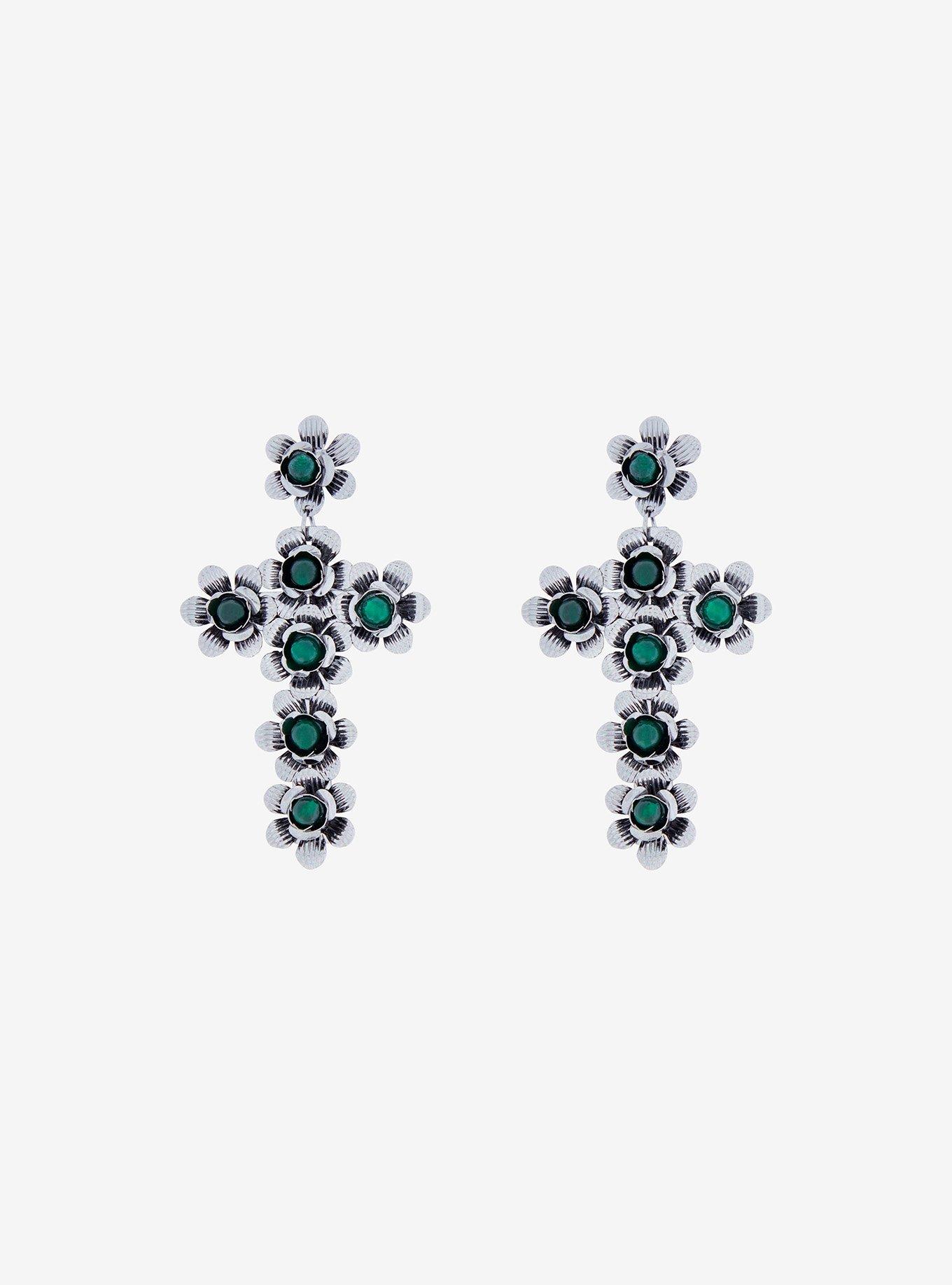 Thorn & Fable® Flower Cross Drop Earrings, , hi-res