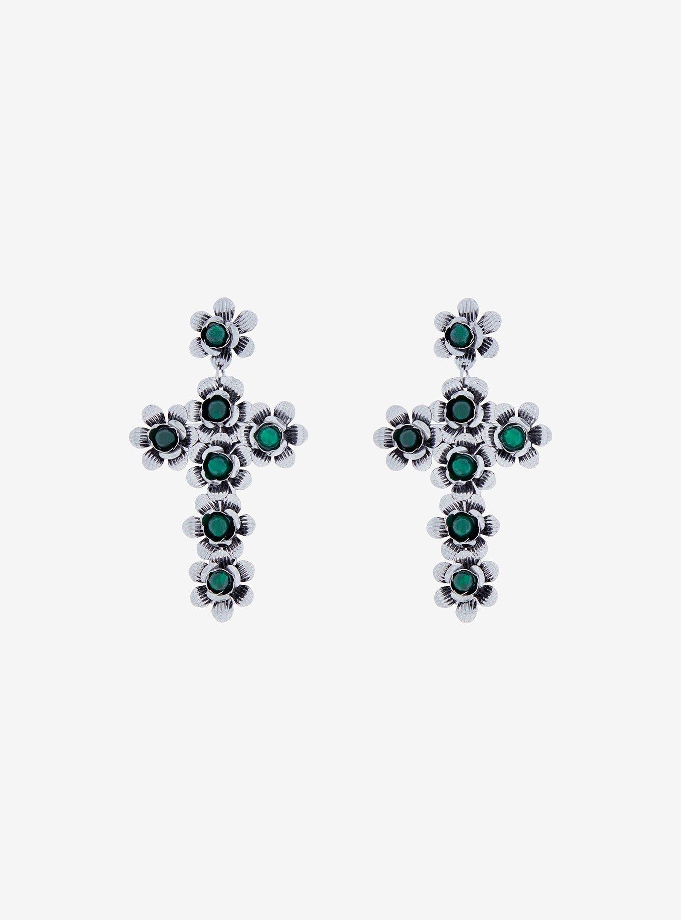 Thorn & Fable® Flower Cross Drop Earrings, , hi-res