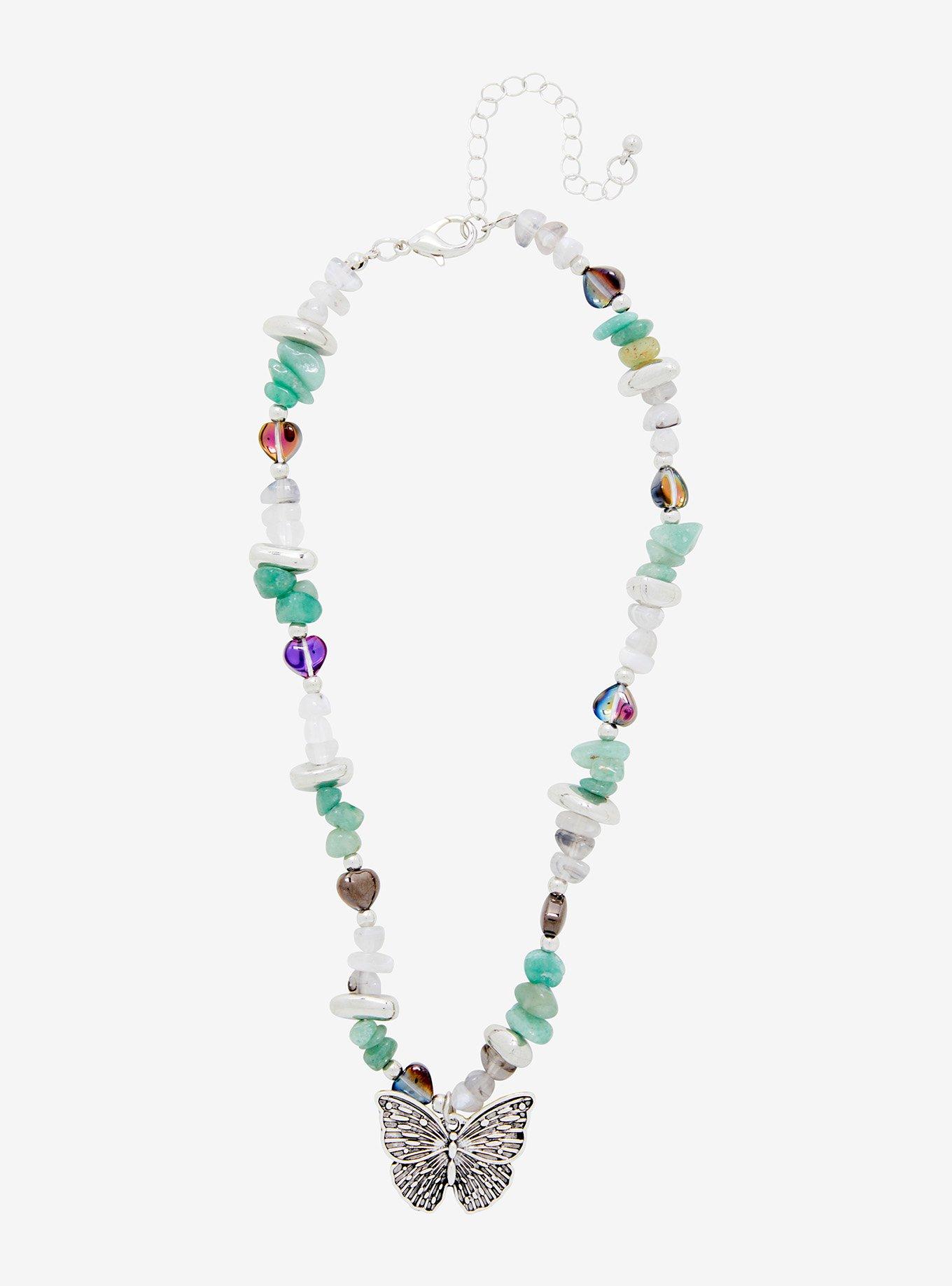 Thorn & Fable® Green Crystal Rock Butterfly Necklace