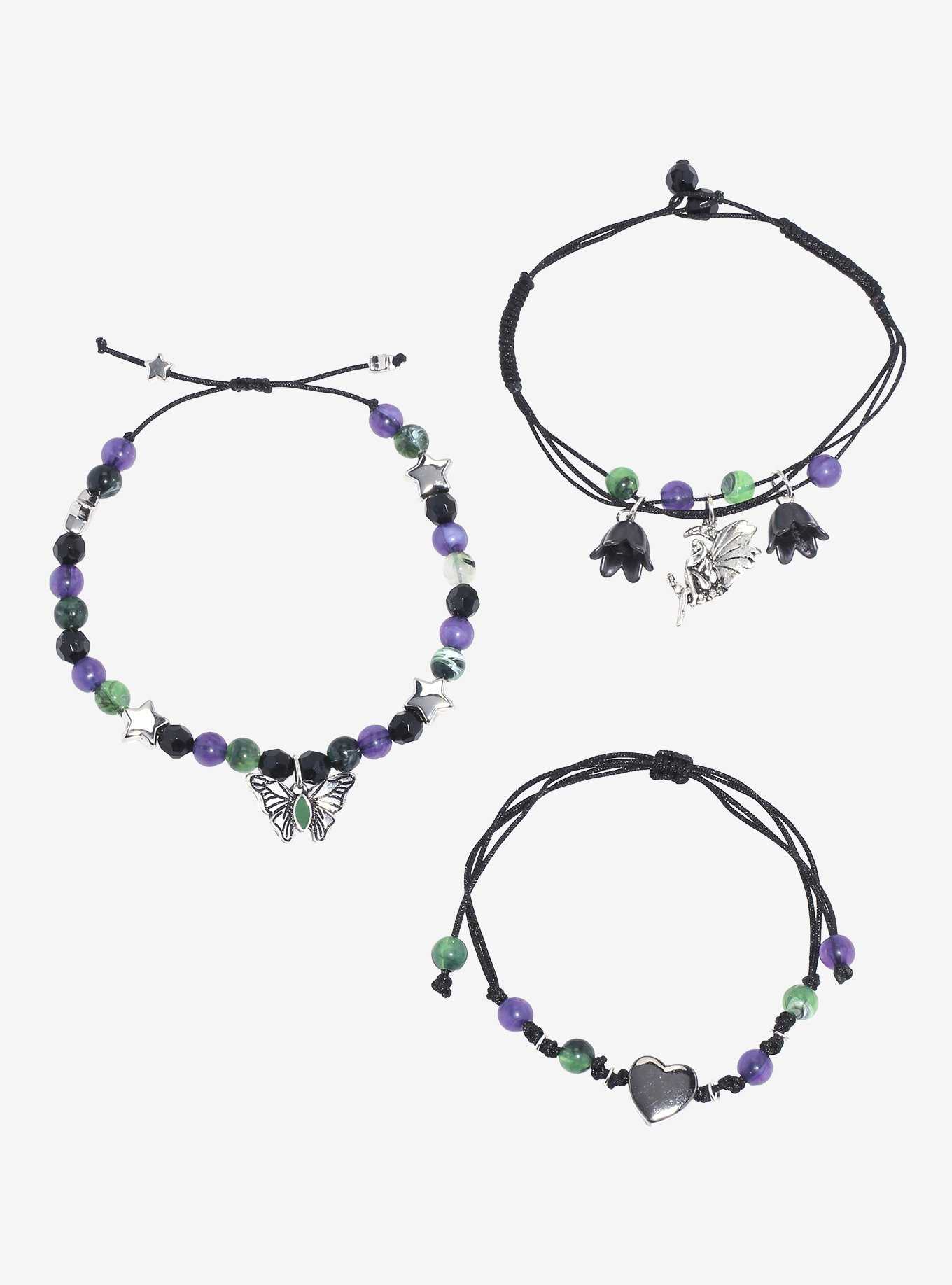 Thorn & Fable Dark Fairy Butterfly Cord Bracelet Set, , hi-res