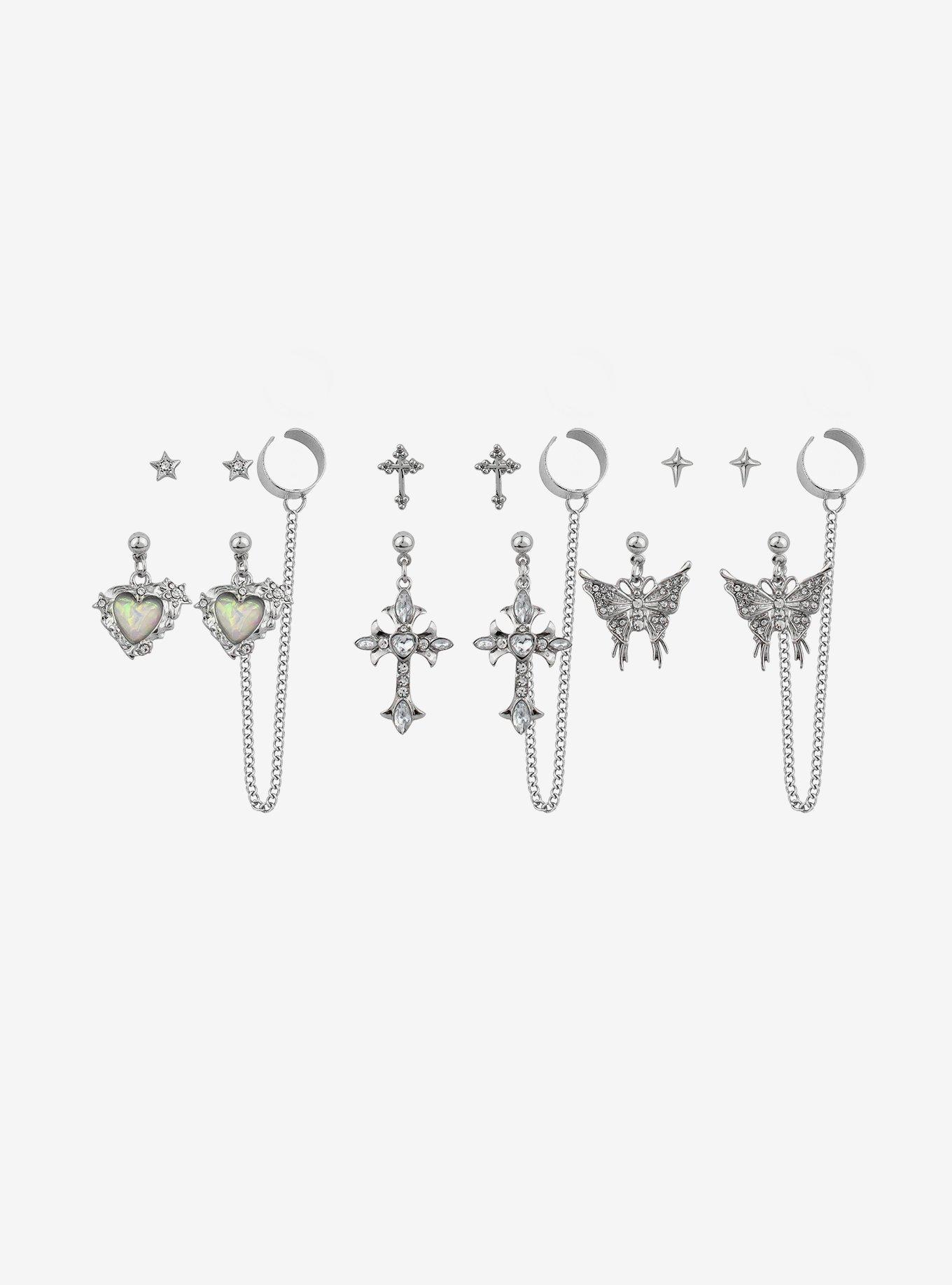 Social Collision Bling Heart & Sparkle Stud & Cuff Earring Set, , alternate