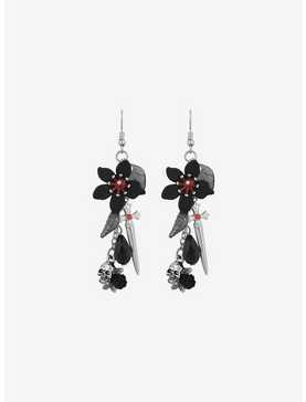 Black Flower Dagger Drop Earrings, , hi-res
