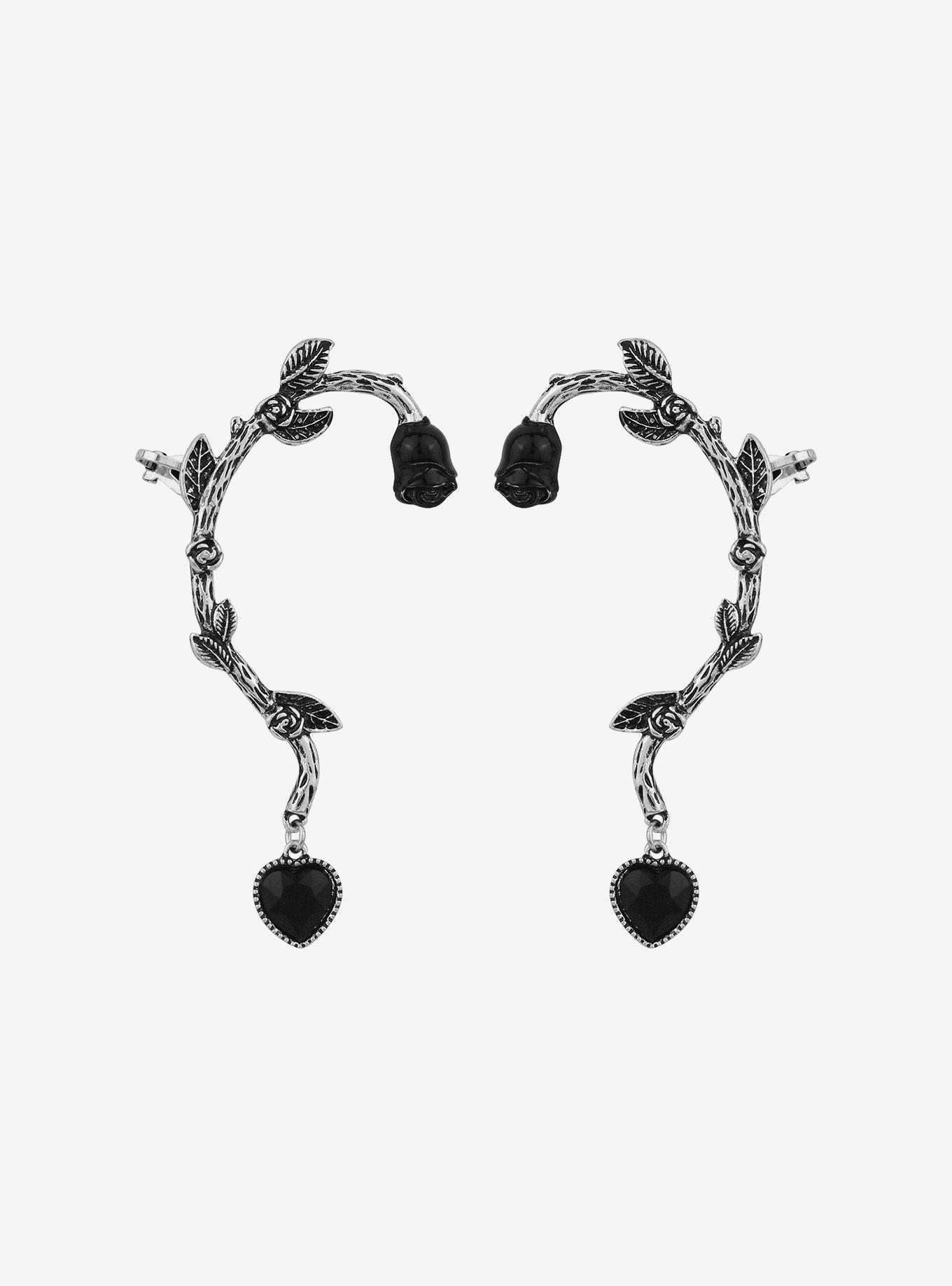 Social Collision Rose Branch Ear Cuff Set, , hi-res