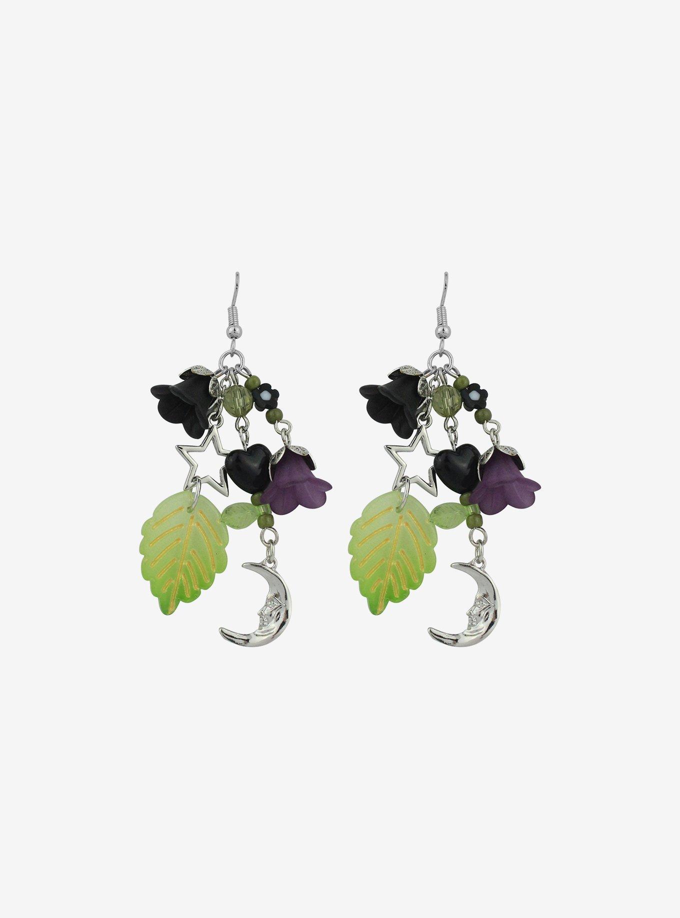 Thorn & Fable Leaf Dark Floral Earrings, , alternate