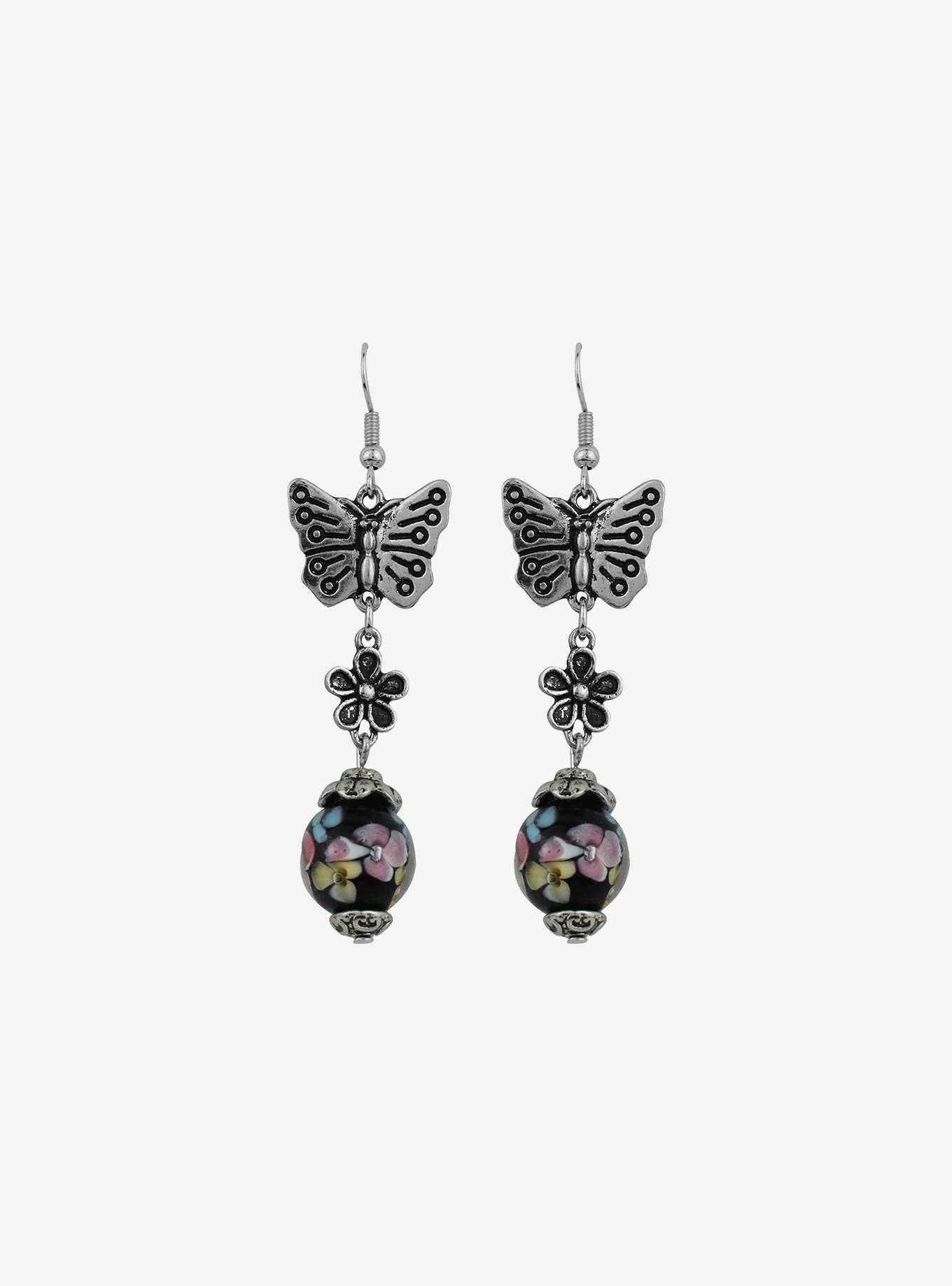 Thorn & Fable Butterfly Floral Lantern Earrings, , hi-res