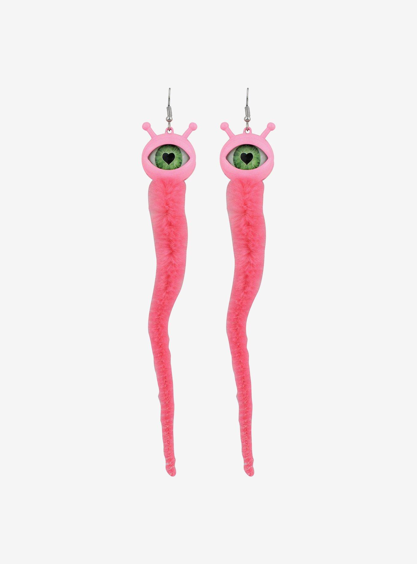 Social Collision® Pink Eyeball Worm Fuzzy Drop Earrings
