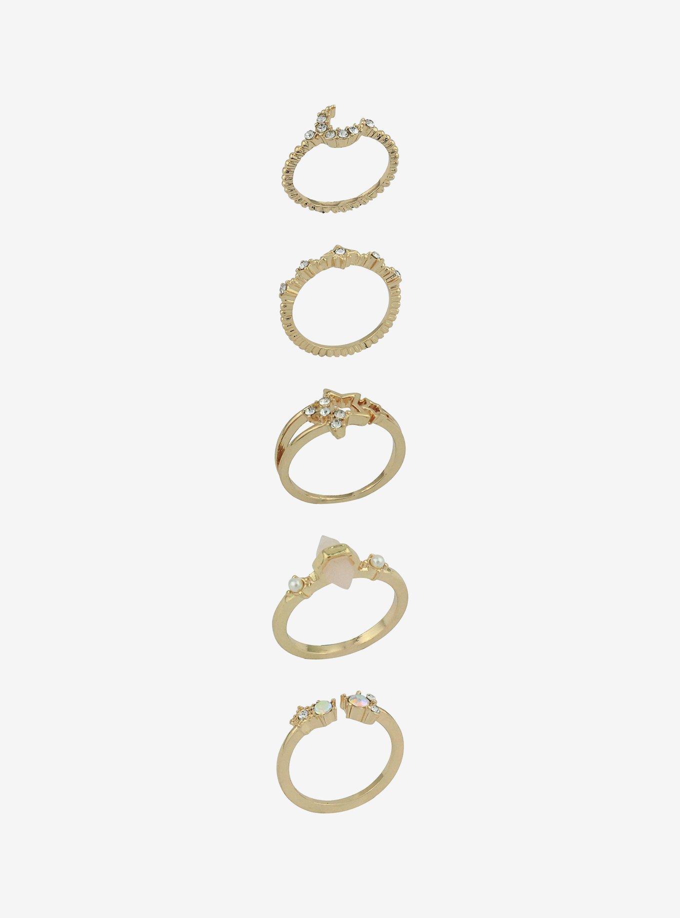 Sweet Society Gold Star Moon Rhinestone Ring Set, , hi-res