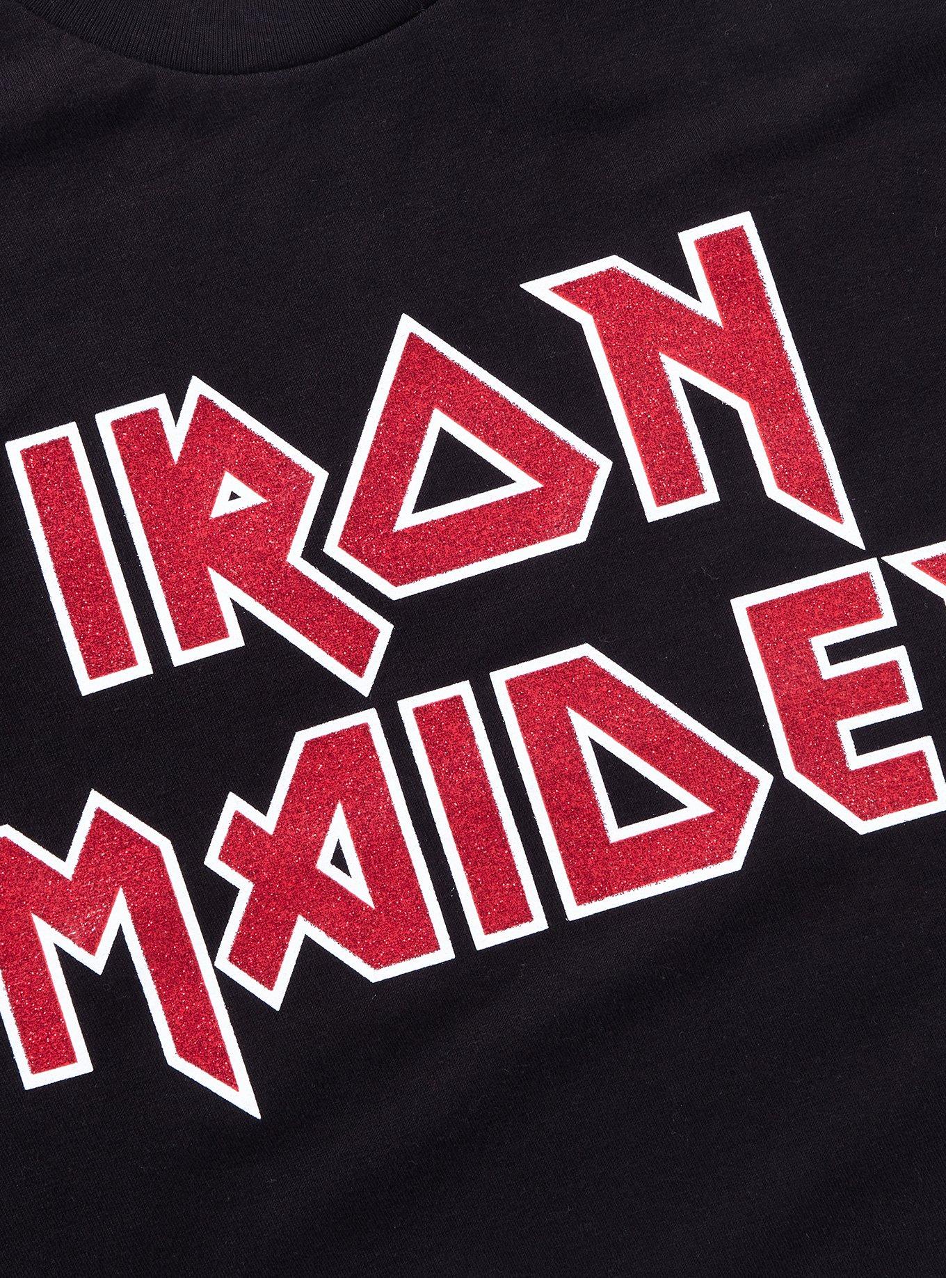Iron Maiden Glitter Logo Boyfriend Fit Girls T-Shirt, BLACK, alternate