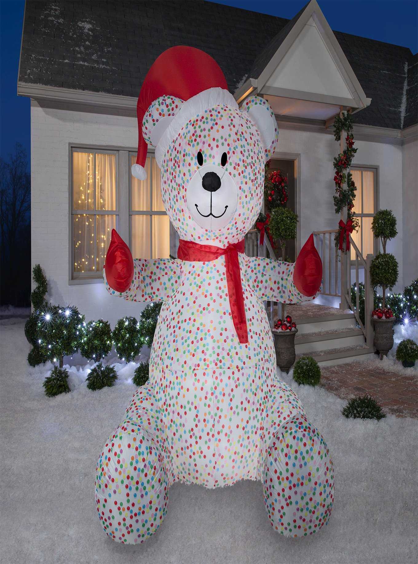 Candy Sprinkles Bear Santa Hat and Scarf Animated Airblown, , hi-res