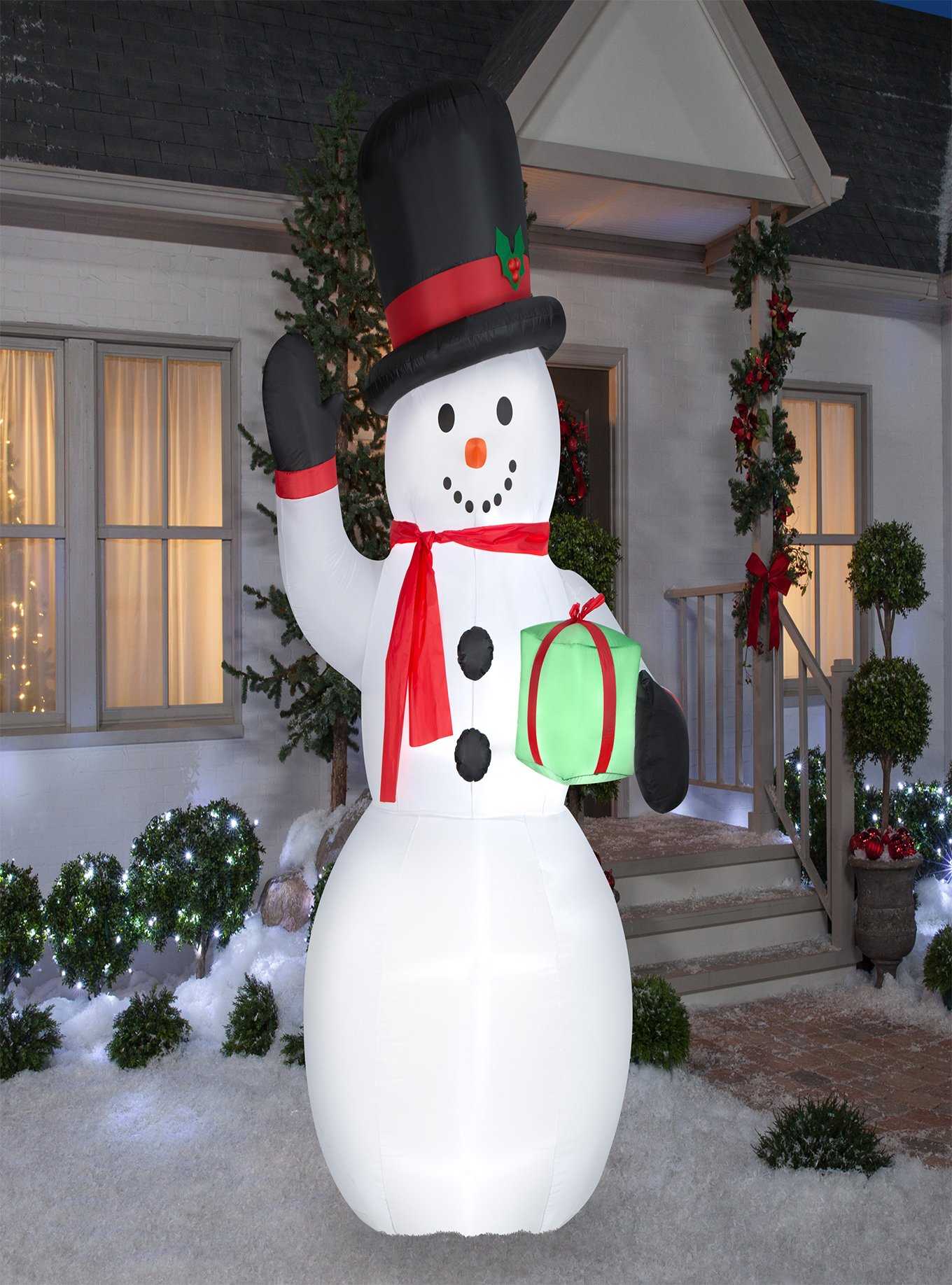 Snowman with Gift Box Airblown, , hi-res
