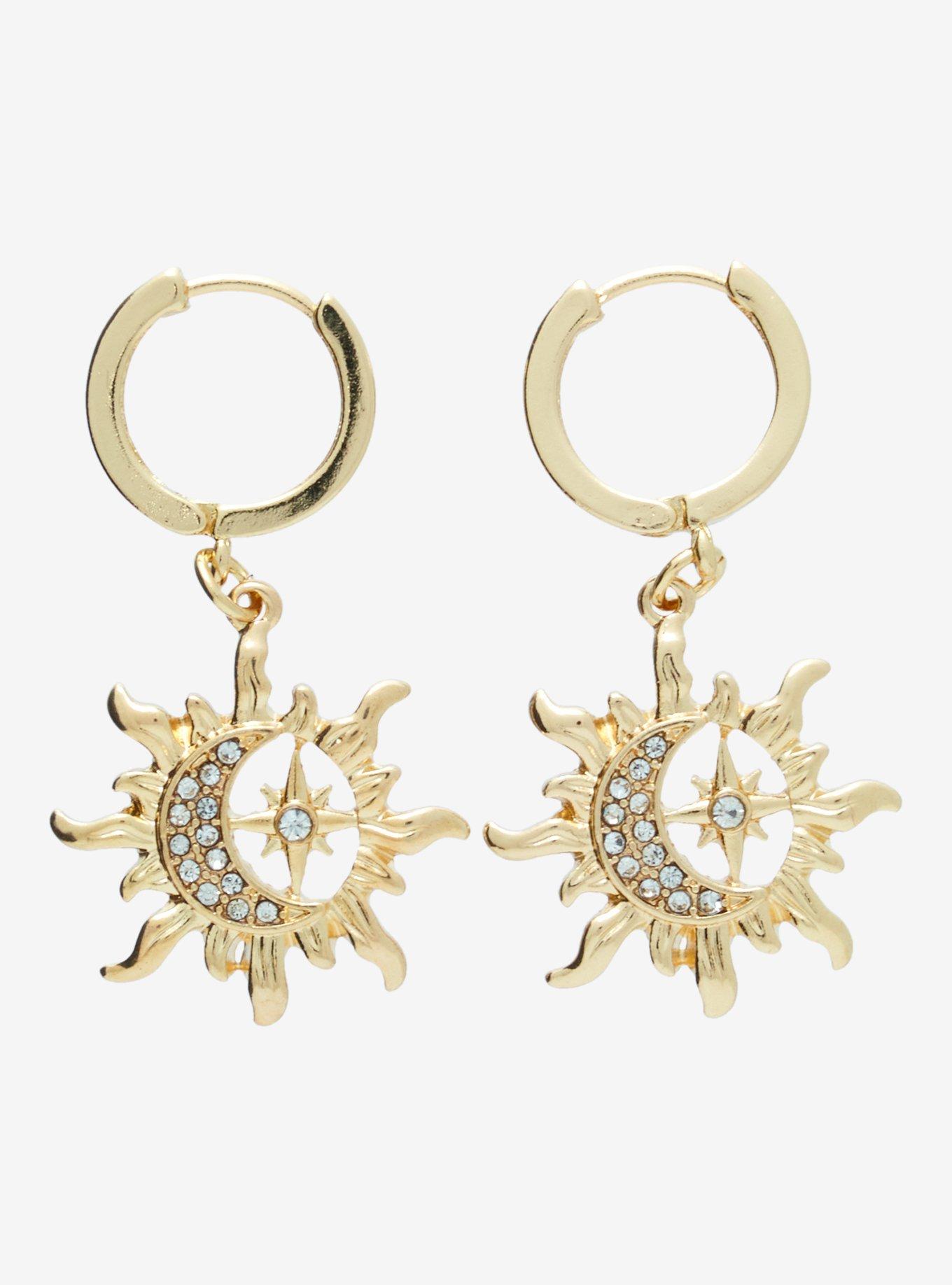 Cosmic Aura® Sun & Moon Bling Mini Hoop Earrings, , hi-res