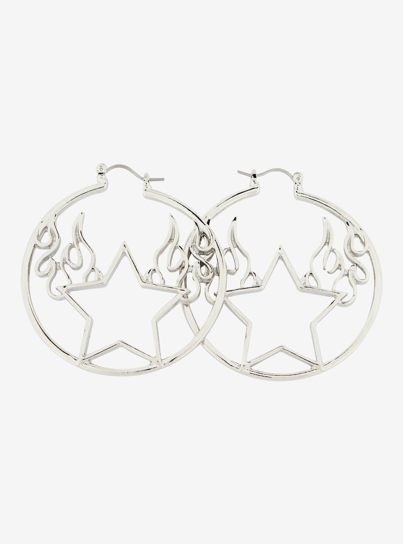 Social Collision Star Flame Hoop Earrings, , alternate