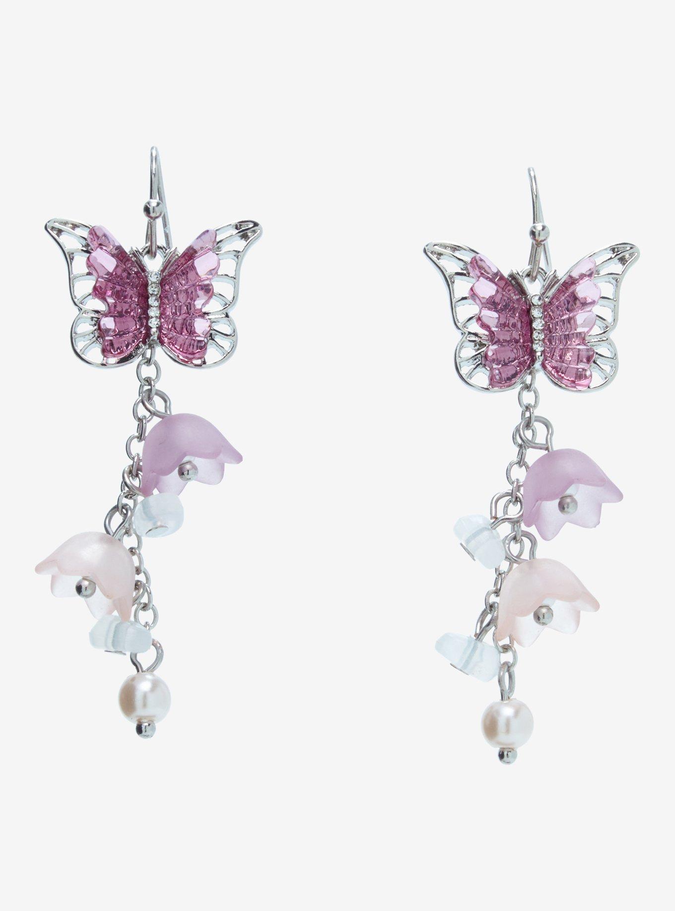 Sweet Society® Purple Butterfly Flower Drop Earrings, , hi-res